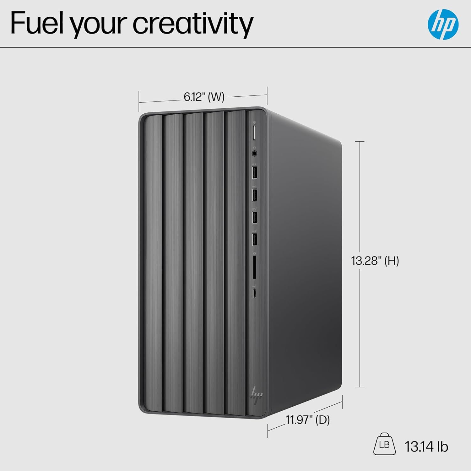 Communicates the exact physical size and weight of the desktop computer to help shoppers understand how much space it will occupy and whether it fits their workspace.