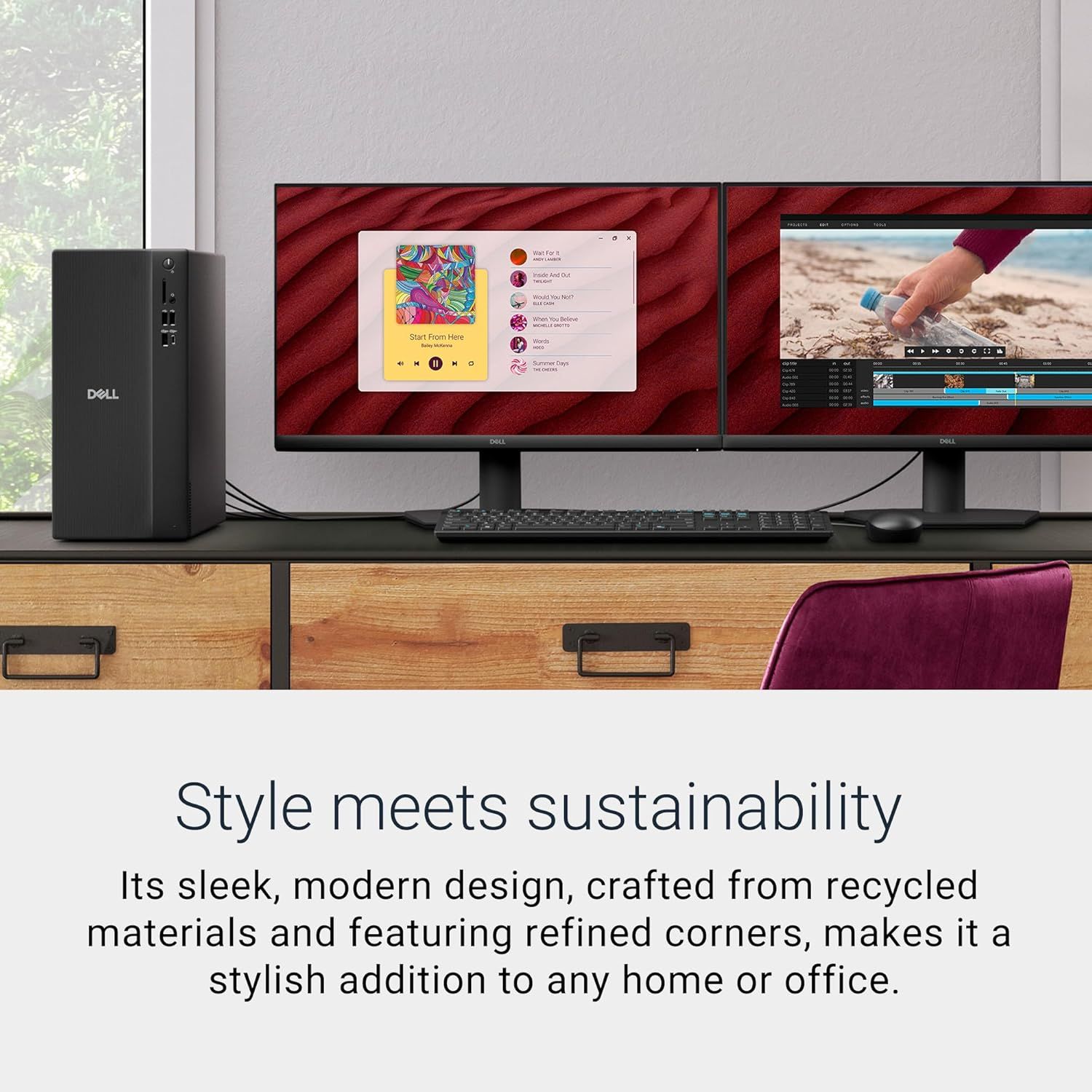 Communicates the product's environmental responsibility by highlighting its sleek, modern design crafted from recycled materials, reassuring eco-conscious shoppers. Showcases the product's elegant…
