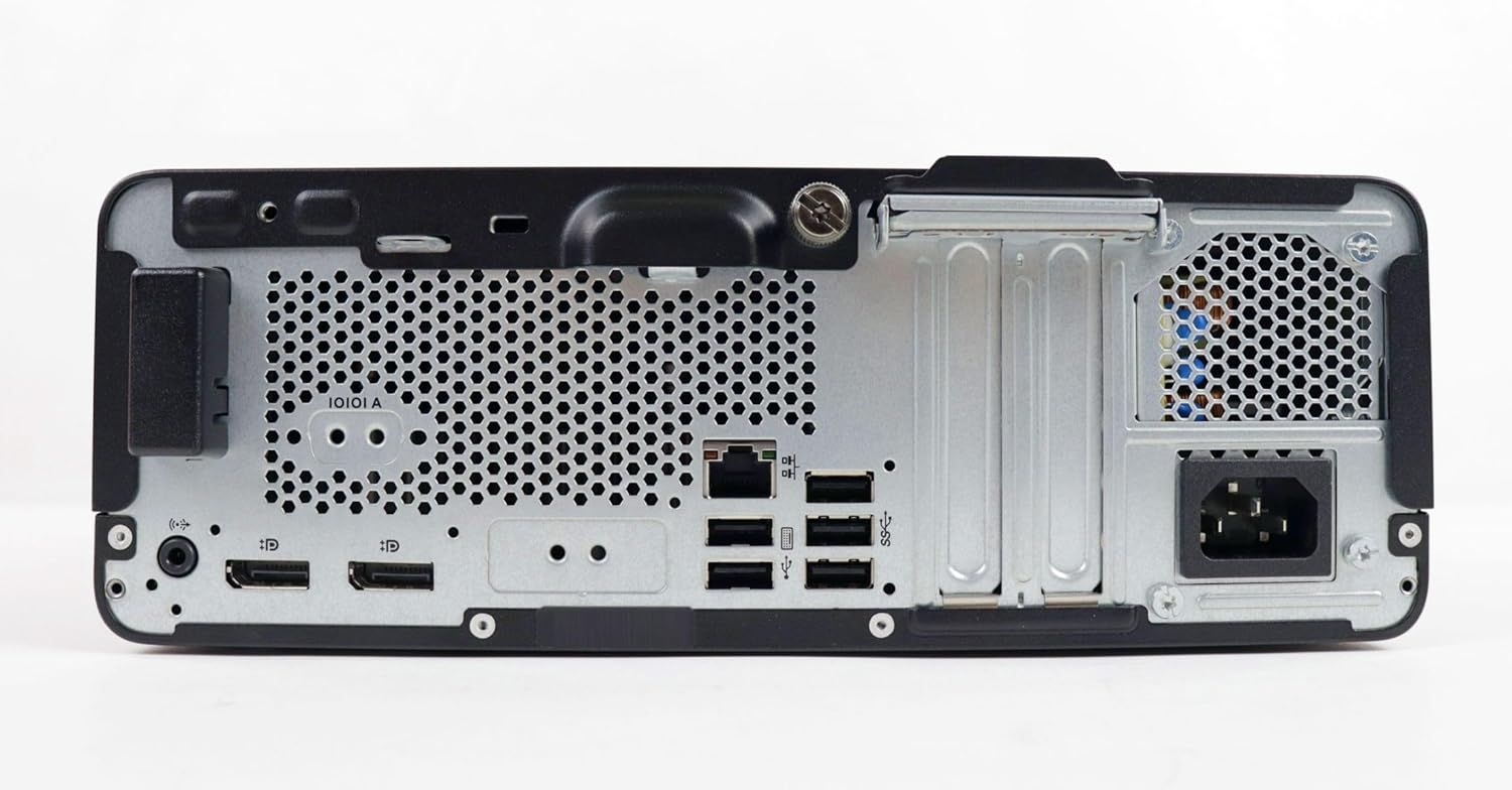 Shows the back panel of the device with all its physical ports, connectors, and components to help shoppers understand the connectivity options and physical layout of the product.