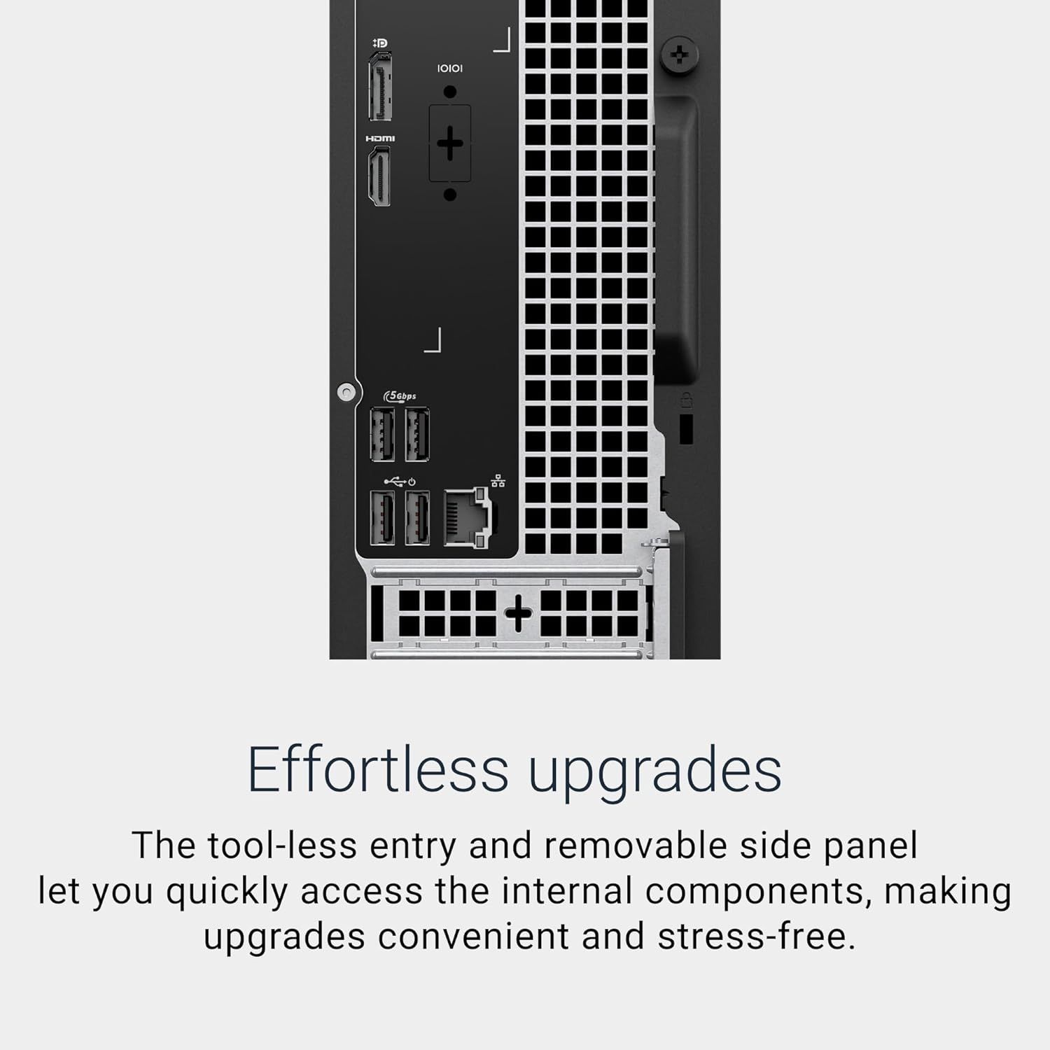 Communicates that the product features a tool-less, removable side panel design that makes internal component access and upgrades convenient and stress-free for users.