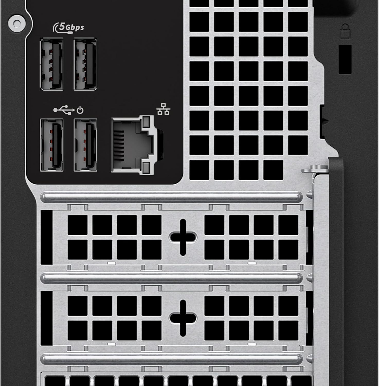 This image breaks down the physical components and ports of the device, showing shoppers the connectivity options and hardware layout including high-speed USB ports, network connectivity, and…