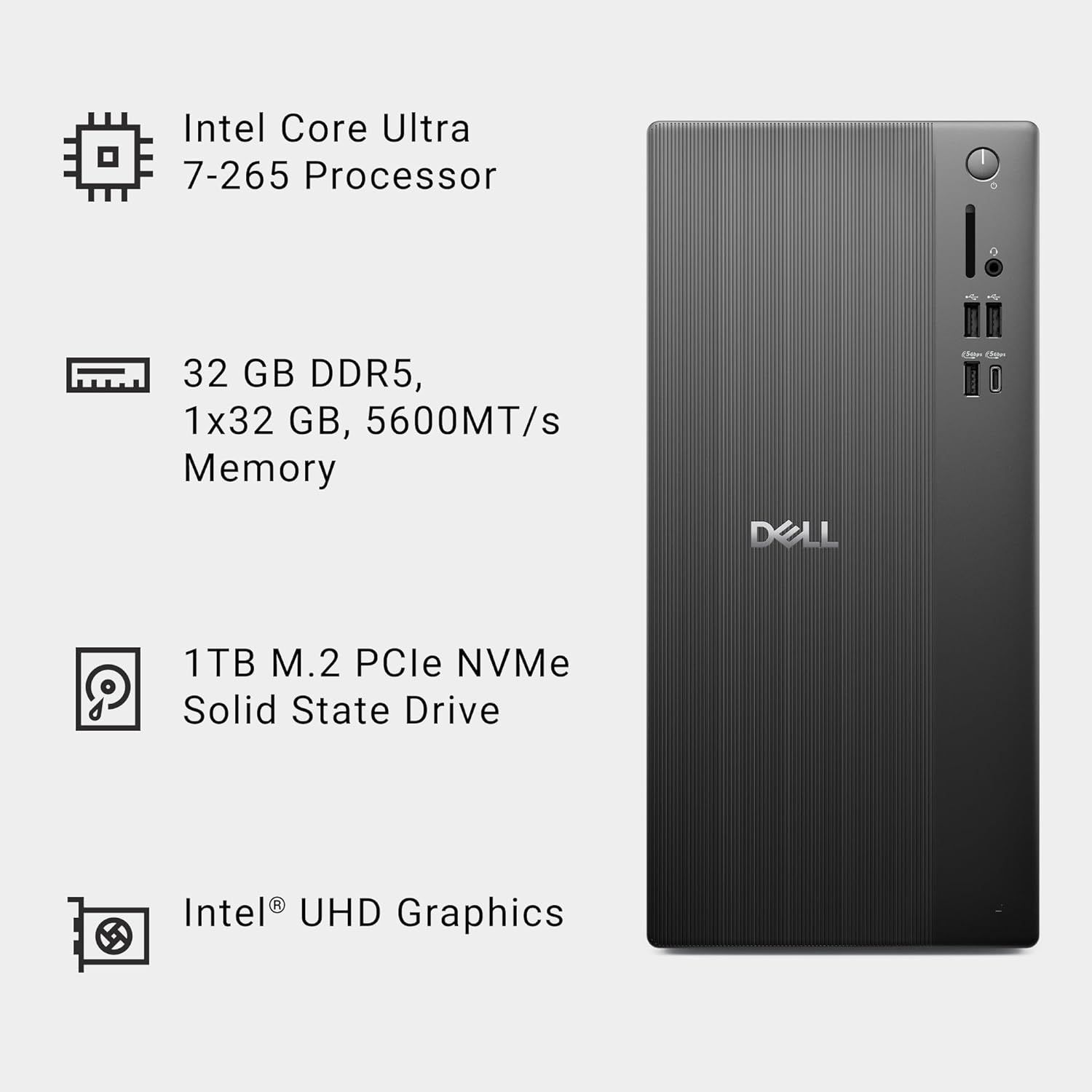 Breaks down the key internal specifications and components of the Dell mini PC to help shoppers understand the technical capabilities and hardware configuration.