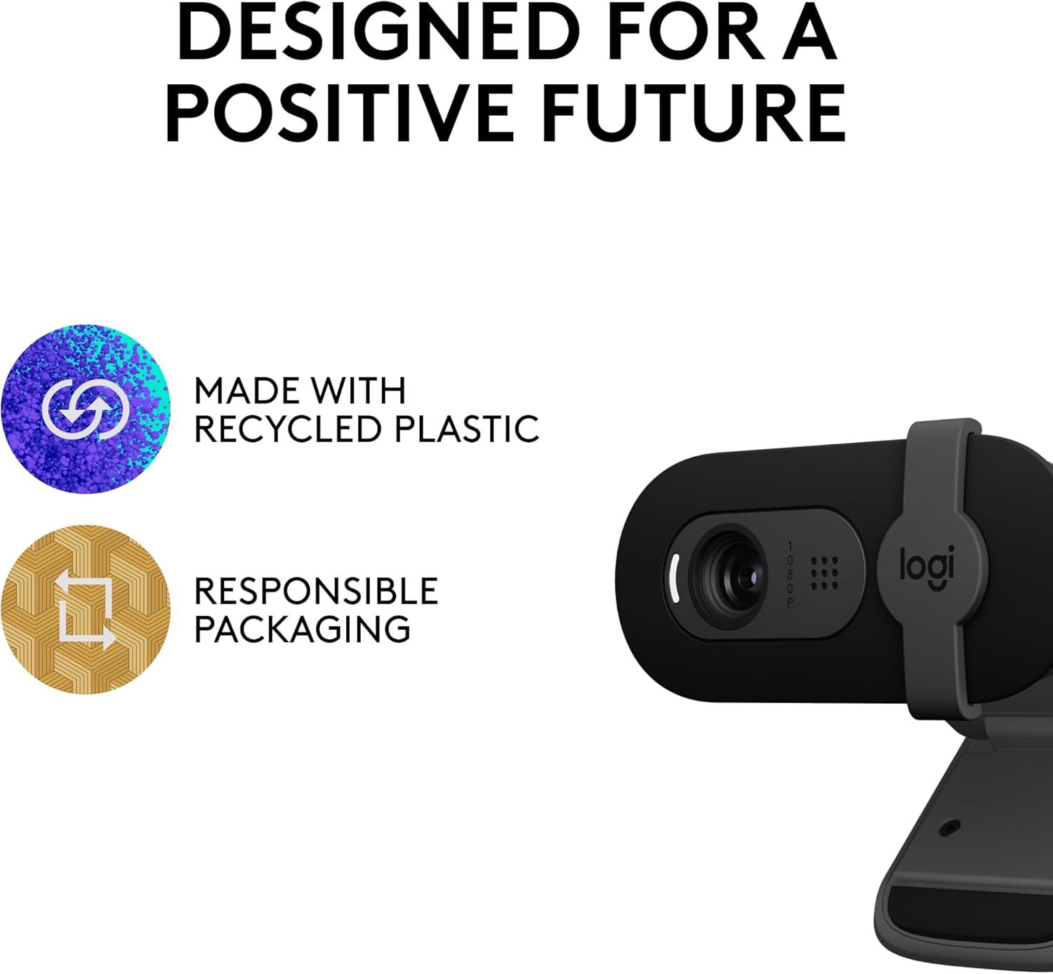 Communicates the product's environmental responsibility by highlighting that it's made with recycled plastic and uses responsible packaging, appealing to eco-conscious shoppers. Showcases two…