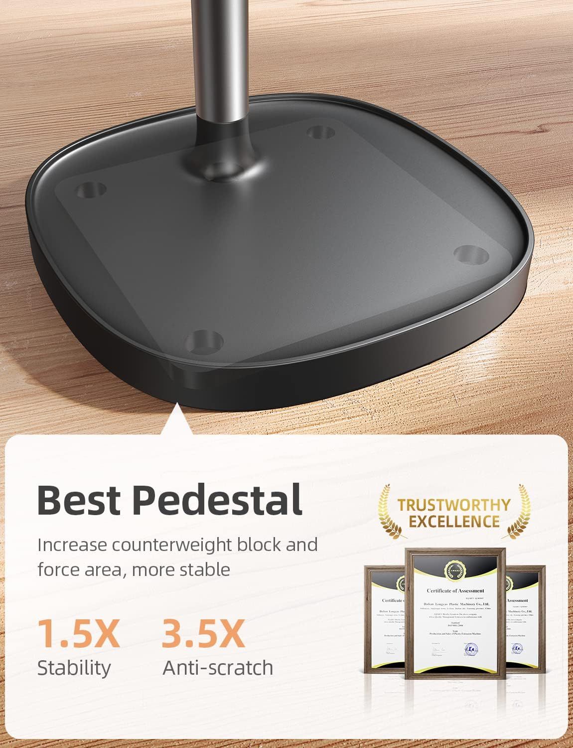Communicates quantifiable performance improvements of the pedestal base design, emphasizing enhanced stability and scratch resistance to reassure shoppers of superior quality and durability.…