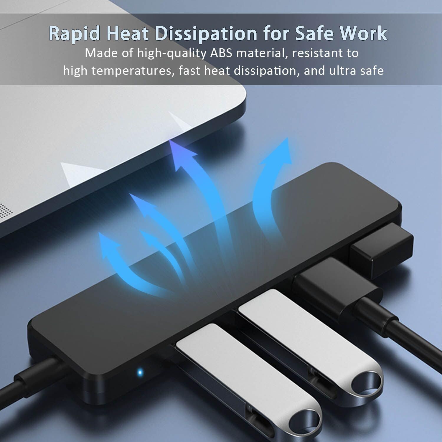 Communicates the product's ability to safely dissipate heat during use, reassuring shoppers that the device is made of durable, heat-resistant materials for safe operation.