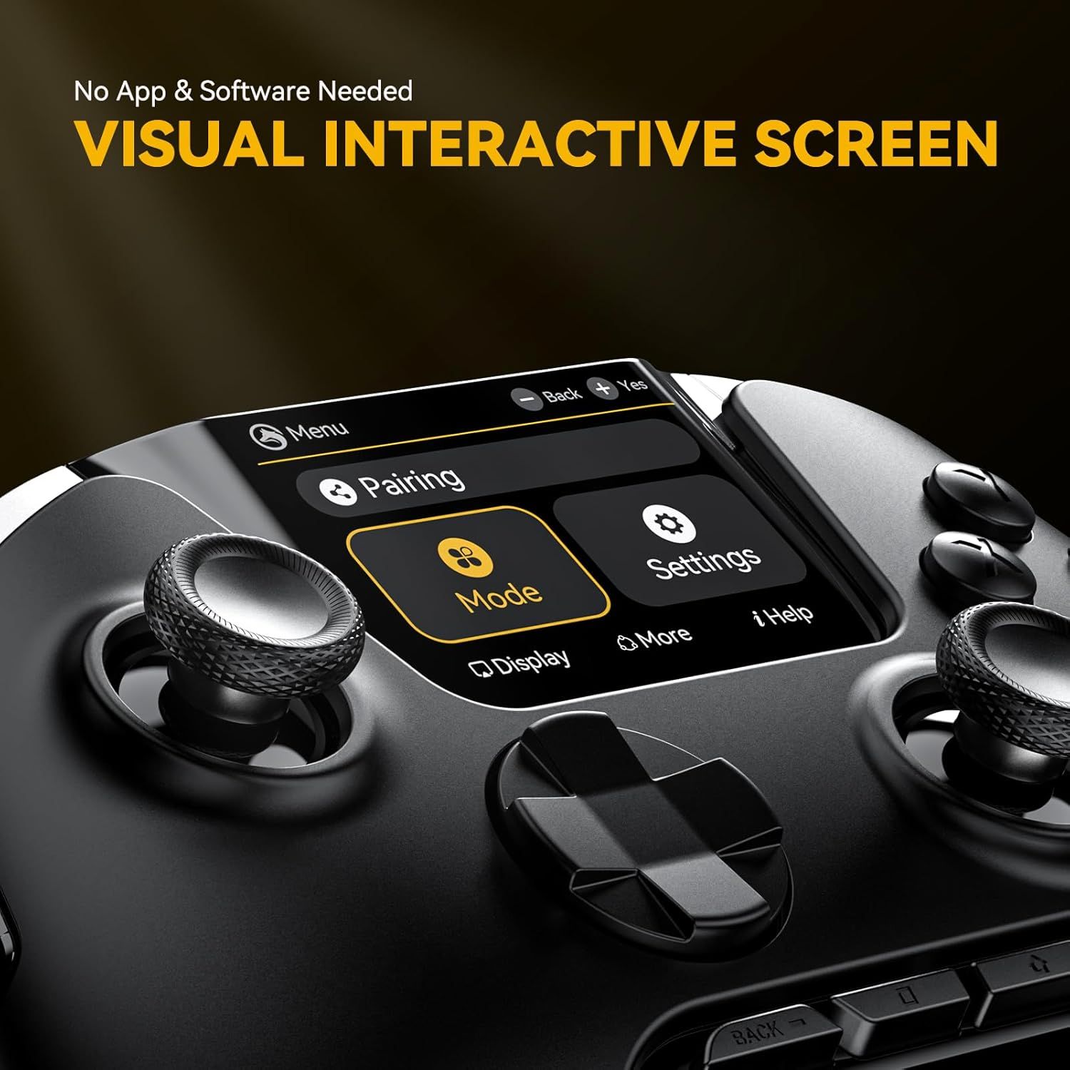 Highlights the product's built-in visual interactive screen that requires no additional apps or software, emphasizing ease of use and convenience for shoppers.