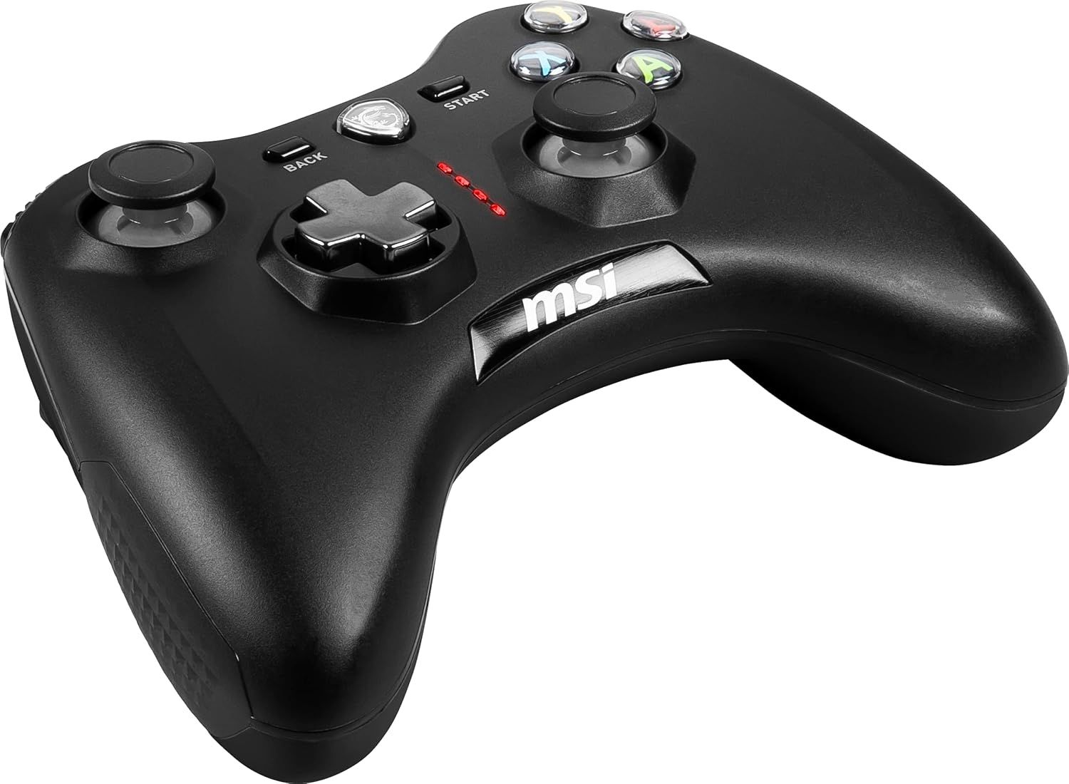 Provides a clean, catalog-style view of the gaming controller to show its design, button layout, and brand without distractions.