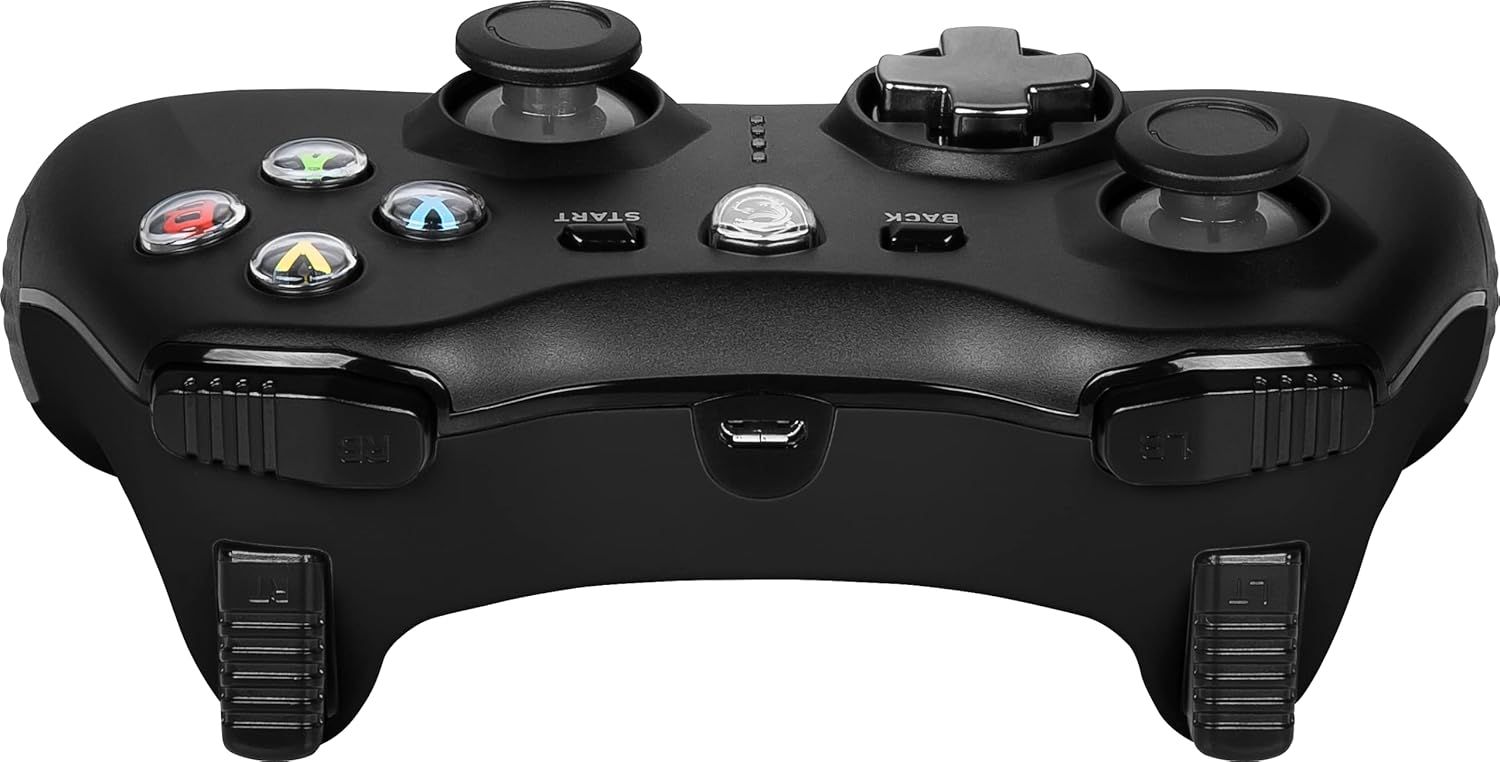 Provides a clear, unobstructed view of the gaming controller's design, buttons, and physical features on a neutral background for catalog presentation.