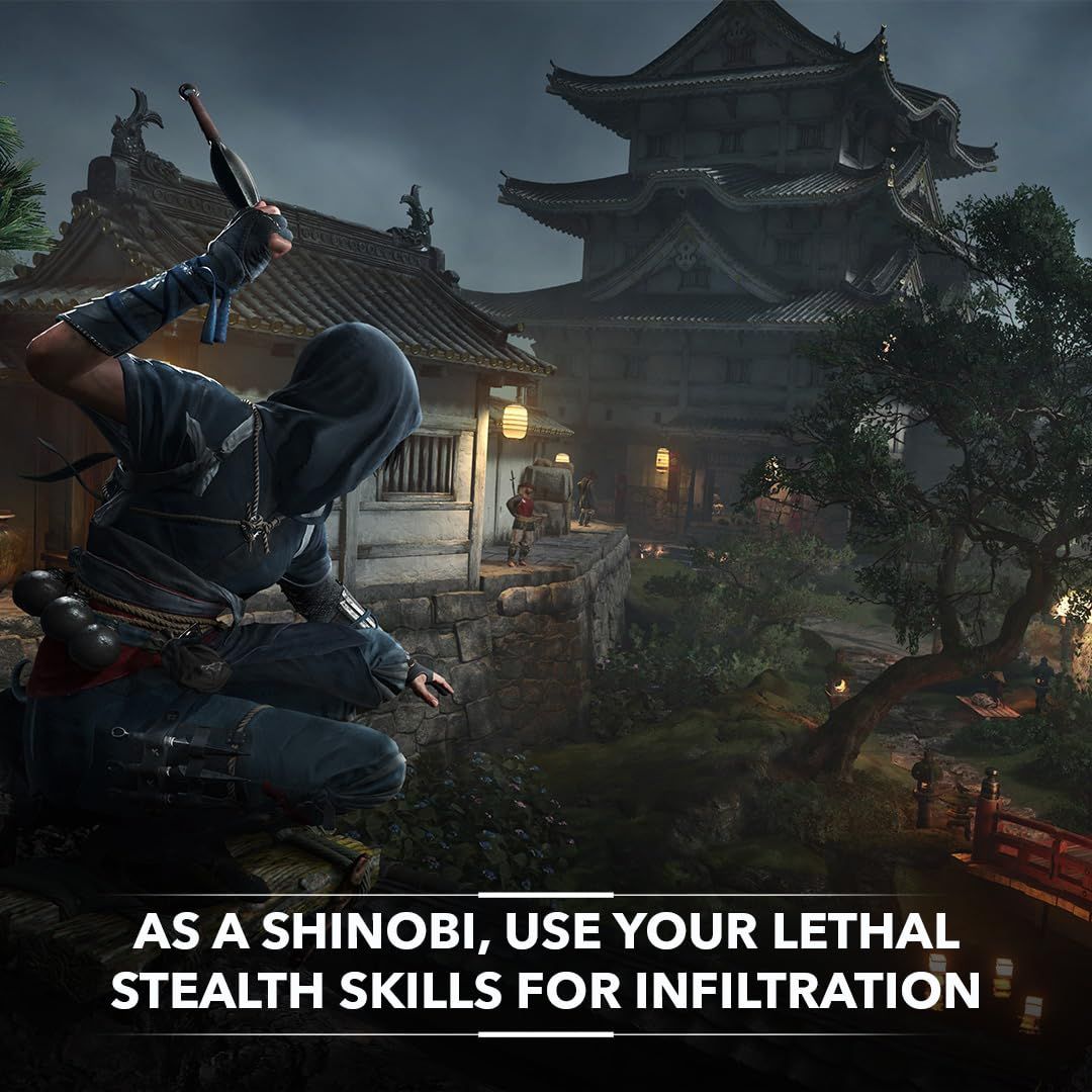 Communicates the core gameplay mechanic of playing as a shinobi with stealth and infiltration abilities, appealing to players interested in tactical, stealth-based action.