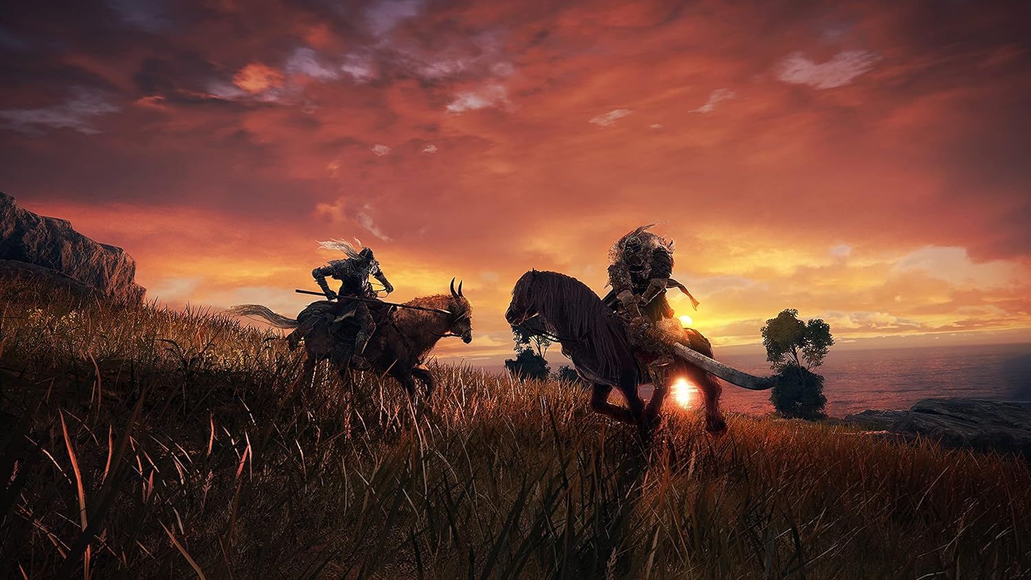 Creates an immersive, atmospheric visual showcasing the game's open-world fantasy setting and adventure theme to emotionally engage potential players.