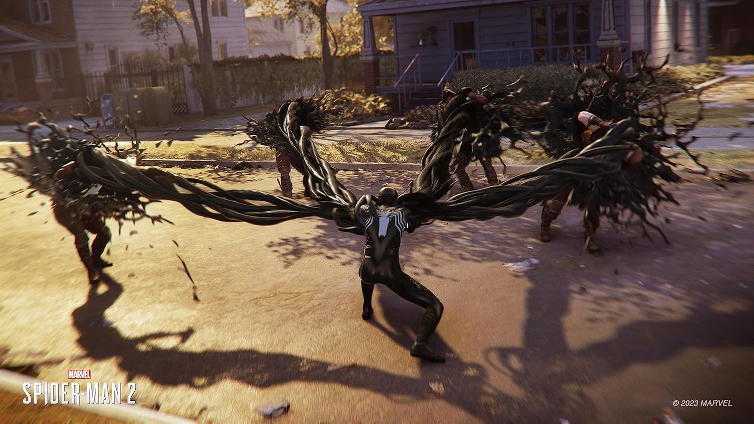 Showcases the game's visual quality and action gameplay in a real-world suburban environment to demonstrate the immersive experience and graphical capabilities.