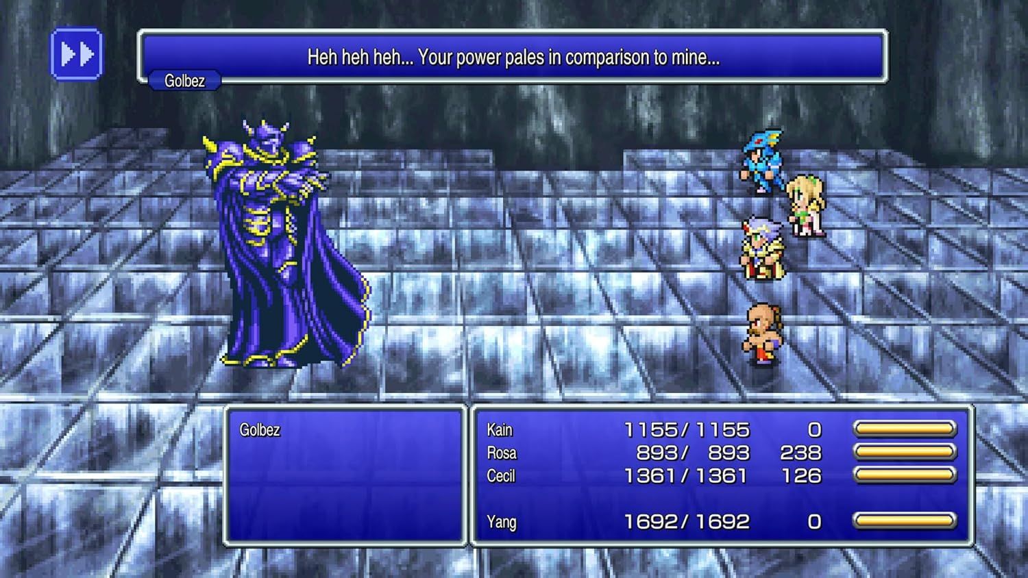 This is a screenshot from a video game showing a battle scene, not an Amazon product image. It does not fit any of the available product image categorization tags.