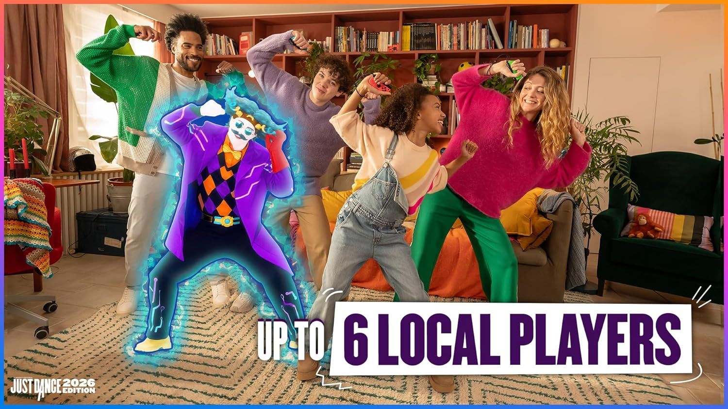 Communicates the multiplayer capacity of the game, highlighting that up to 6 players can play together locally, which is a key selling point for social gaming experiences.