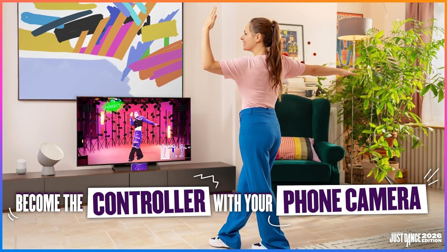 Communicates that the product allows users to control gameplay using their phone camera, highlighting the innovative motion-control feature for an interactive gaming experience.