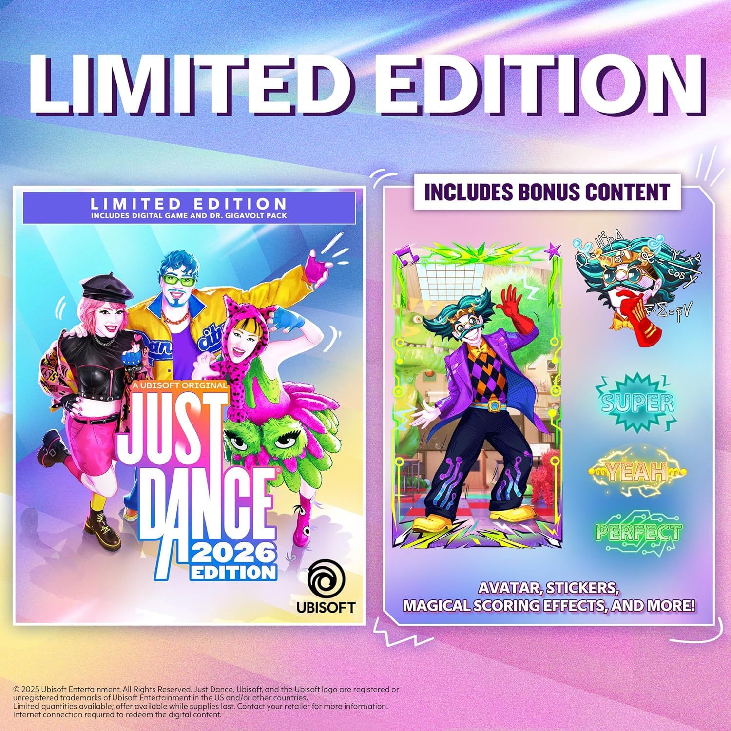 Communicates the exclusive bonus content included with the Limited Edition purchase, showcasing the digital game and additional in-game items to incentivize buyers.
