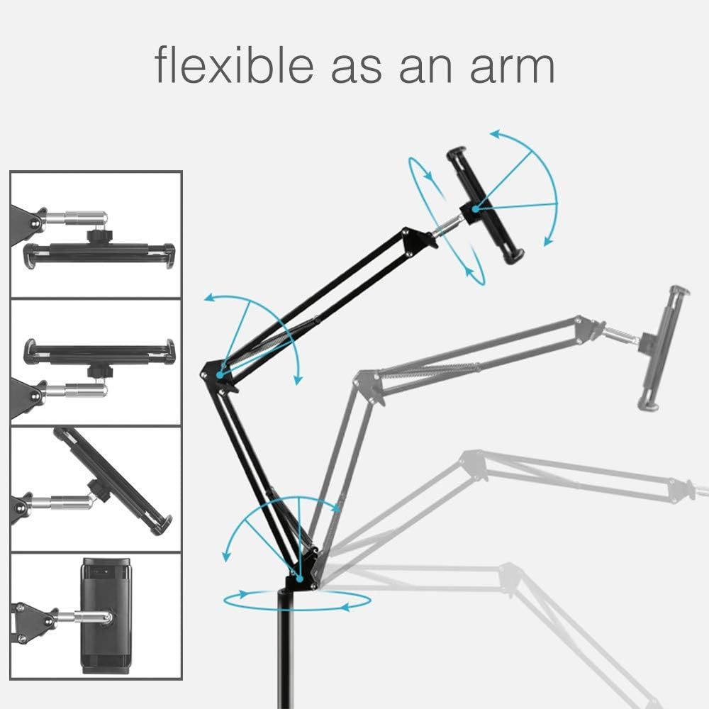 Demonstrates the product's flexible articulating arm design with multiple pivot points, showing shoppers how the arm can be positioned and adjusted in various directions for versatile use.