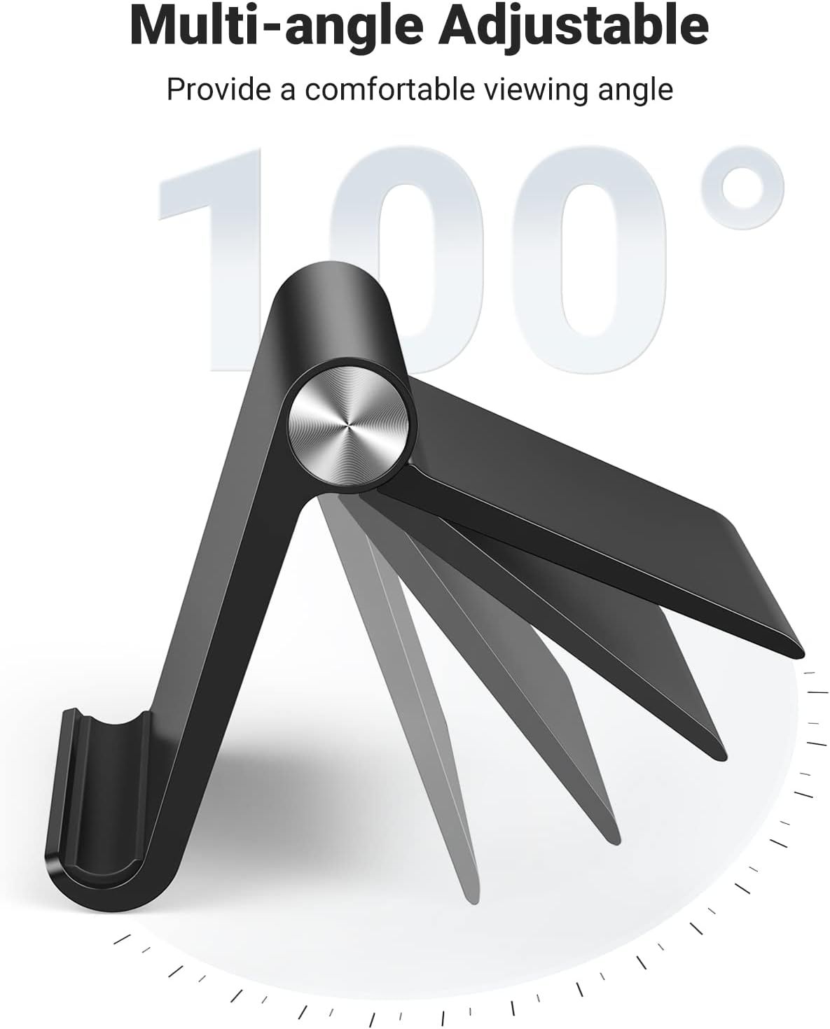 Communicates the specific 100-degree adjustment range to reassure shoppers that the stand provides flexible, comfortable viewing angles. Highlights the product's adjustable angle feature to show…