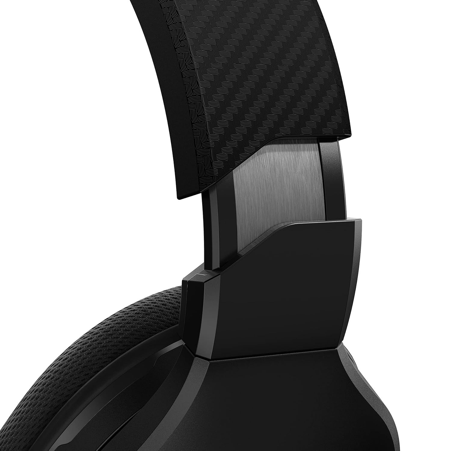Provides a clean, professional catalog-style view of the headphone's construction and materials, showing the textured headband and ear cup design without distractions.