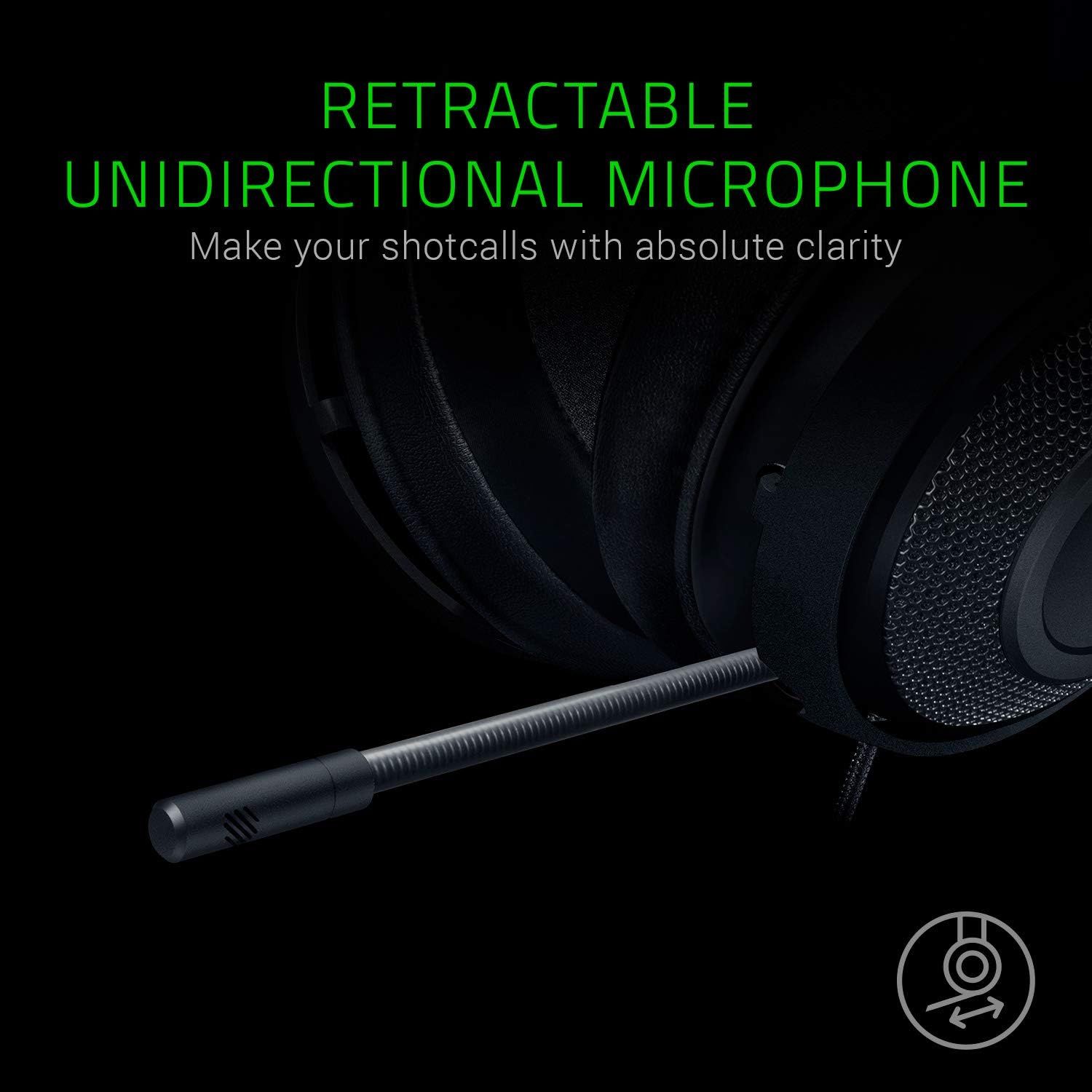 Highlights the retractable unidirectional microphone feature to communicate clear audio quality for gaming or communication, emphasizing clarity for shotcalls.