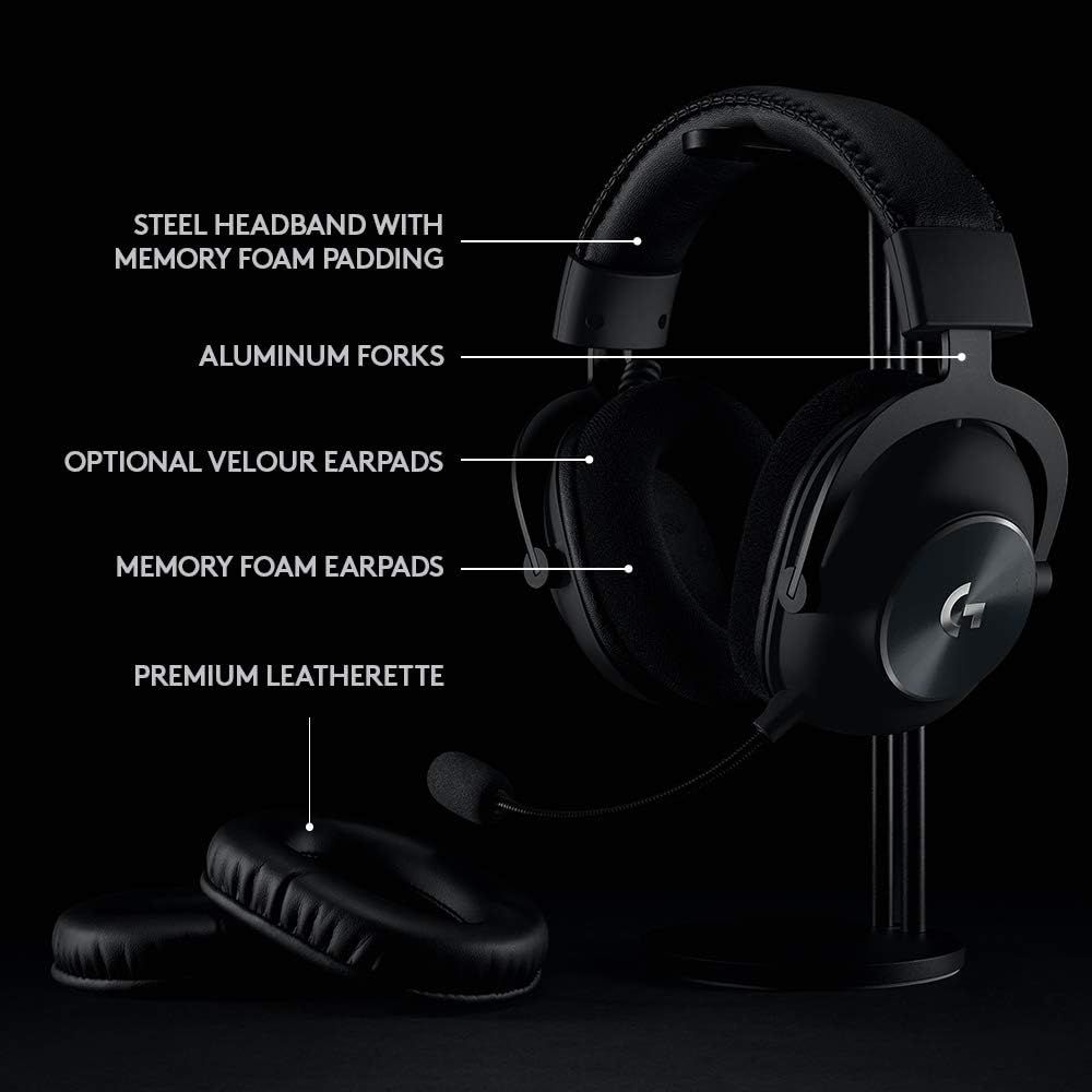 This image breaks down the physical components and materials of the gaming headset to help shoppers understand the build quality and comfort features of the product.
