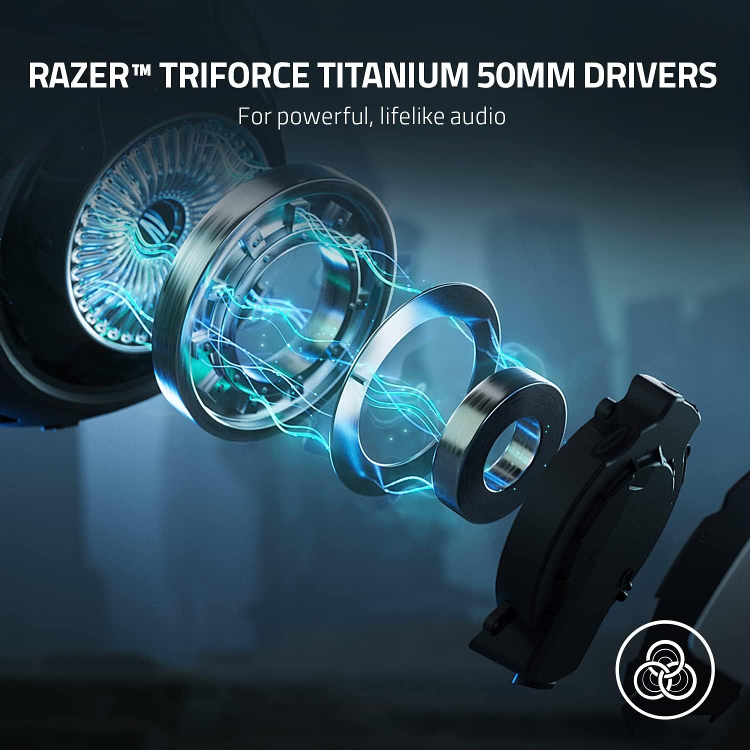 This image breaks down the internal structure of the headphone's audio drivers to showcase the premium titanium components and advanced engineering that deliver powerful, lifelike audio quality.
