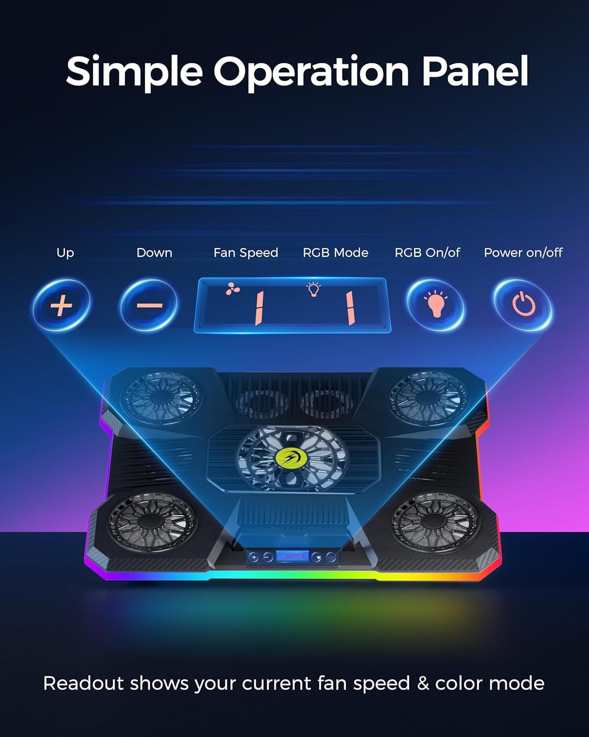 Demonstrates the product's intuitive control panel with clearly labeled buttons and a digital readout, reassuring shoppers that the cooling pad is easy to operate and adjust.
