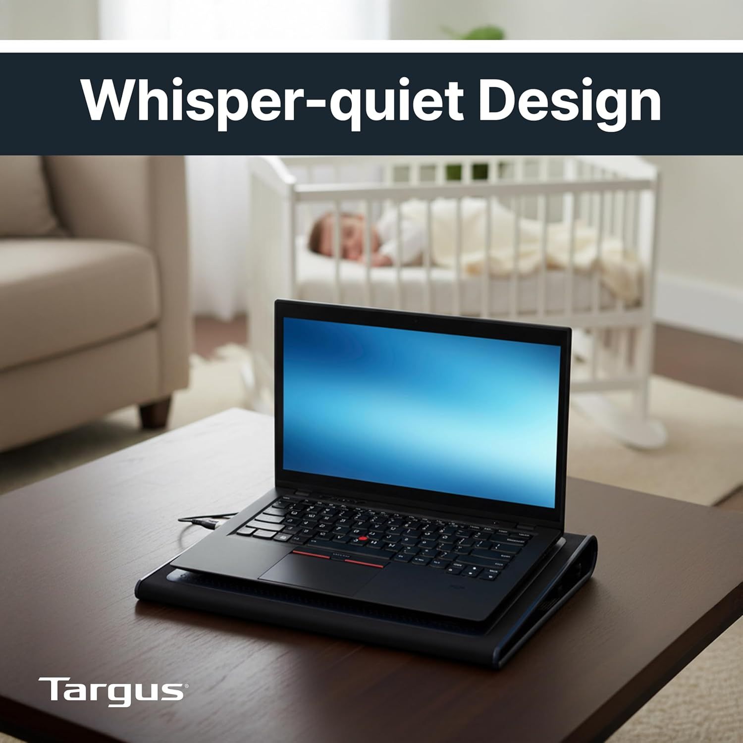Communicates that the product operates quietly, making it ideal for noise-sensitive environments like nurseries or bedrooms.