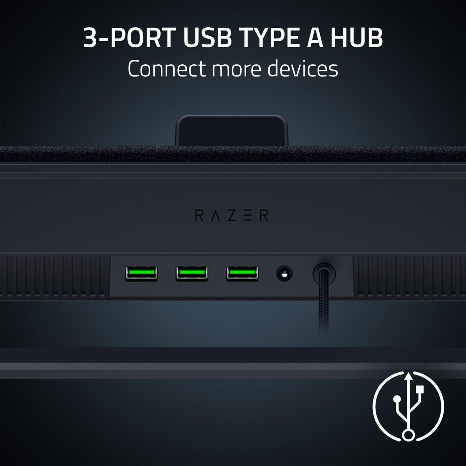 Highlights the product's 3-port USB Type A hub feature, communicating the benefit of connecting multiple devices simultaneously to reassure shoppers of expanded connectivity options.
