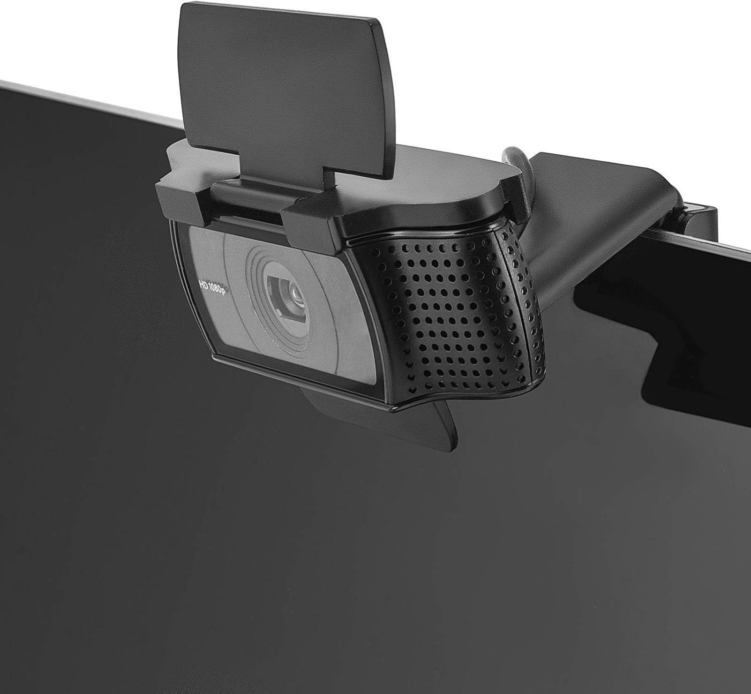 Highlights the physical components and design features of the webcam, including the privacy cover, ventilation system, and mounting mechanism to help shoppers understand the product's construction…