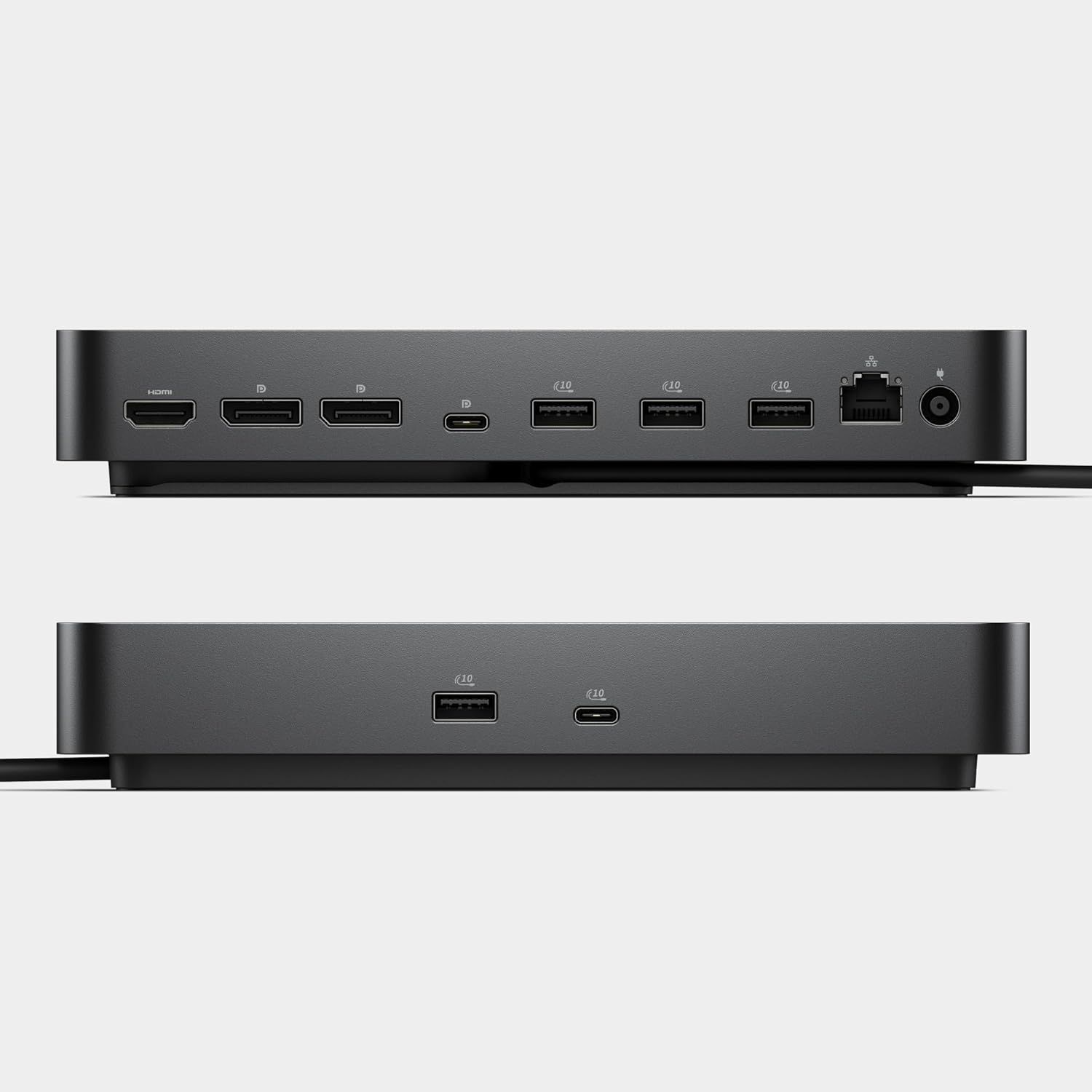 Shows all available ports and connections on the docking station, helping shoppers understand the full connectivity capabilities and what devices they can plug in.
