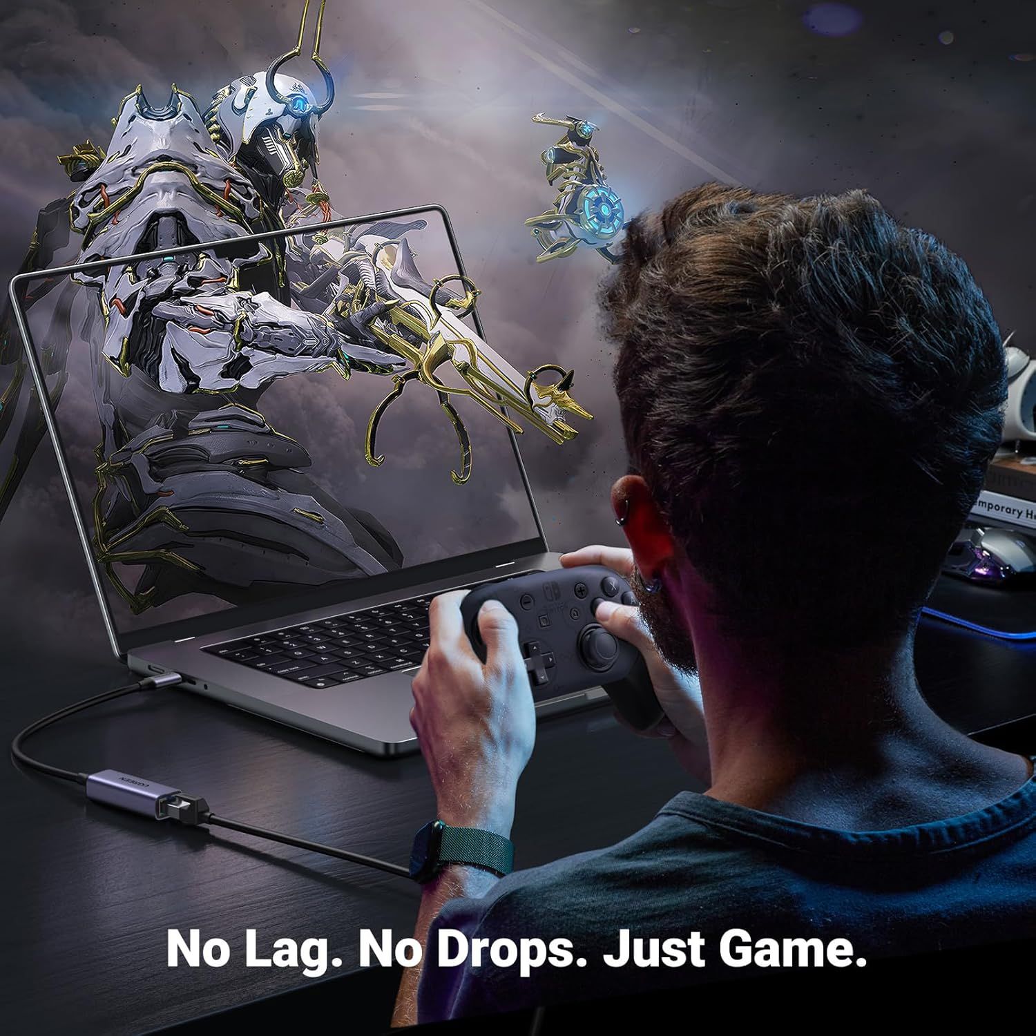 Communicates that the product delivers smooth, uninterrupted gaming performance with no lag or connection drops, reassuring gamers of reliable, high-quality gameplay.