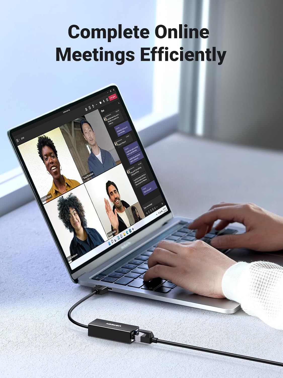 Demonstrates the product's use case for enabling efficient online meetings and video conferencing, showing it as a solution for remote work and collaboration.