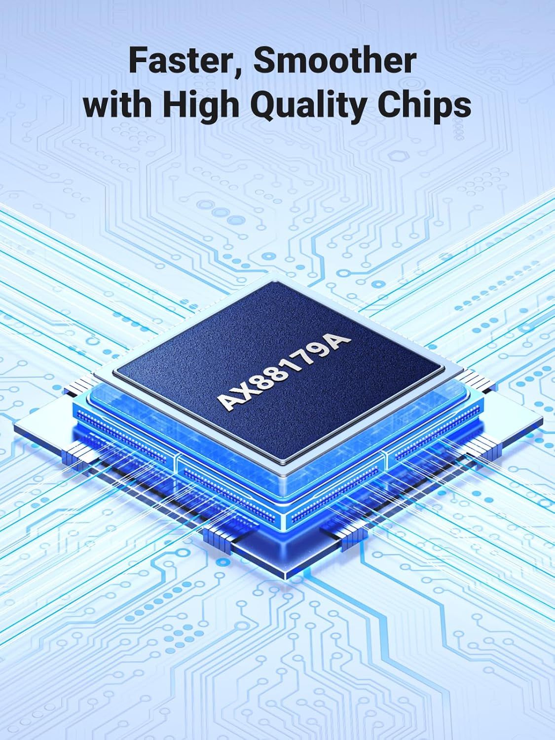 Highlights the product's advanced chip technology to communicate superior speed and smooth performance, reassuring shoppers of quality and efficiency.