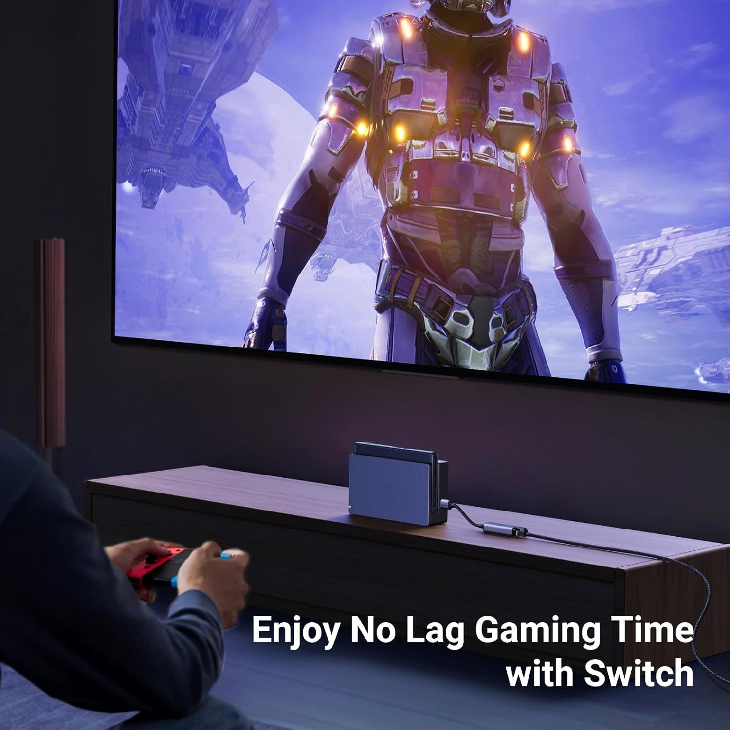 Communicates that the product enables smooth, lag-free gaming experience with Nintendo Switch, reassuring gamers of reliable performance.