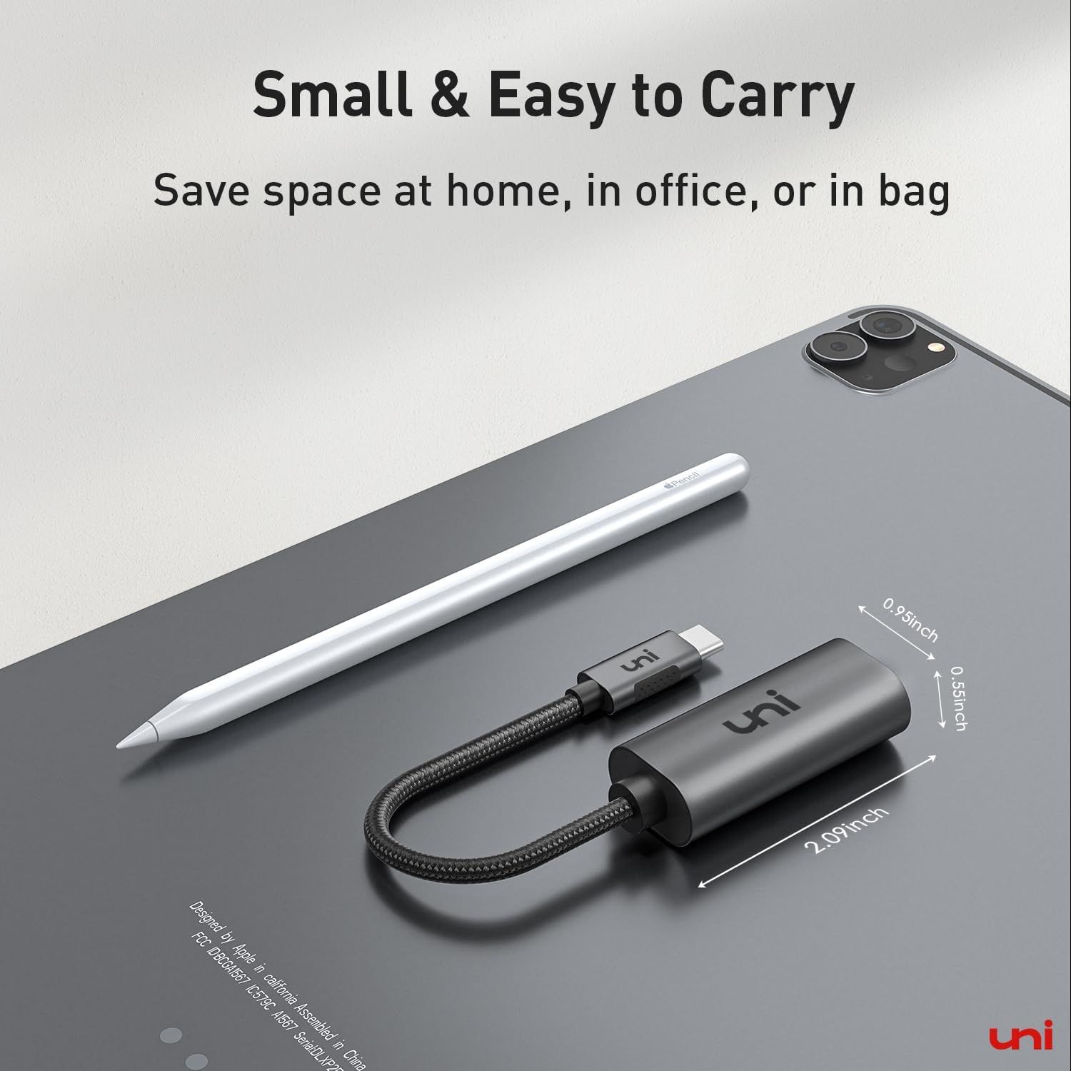 Demonstrates the product's small physical dimensions with exact measurements to reassure shoppers it's portable and space-saving for home, office, or travel use. Highlights the product's compact,…