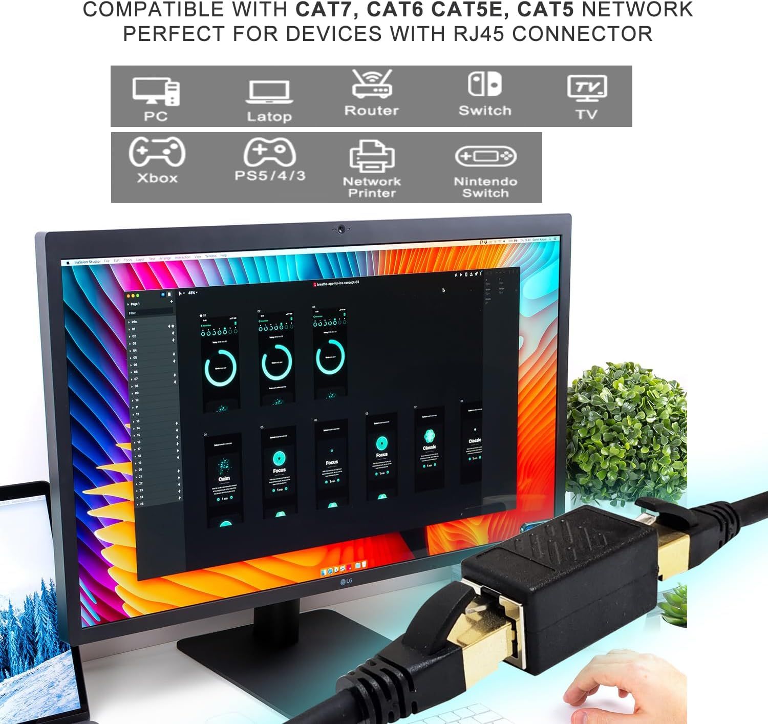Demonstrates the wide range of devices and scenarios where the ethernet cable can be used, from PCs and gaming consoles to routers and smart TVs, reassuring shoppers of its versatility and broad…