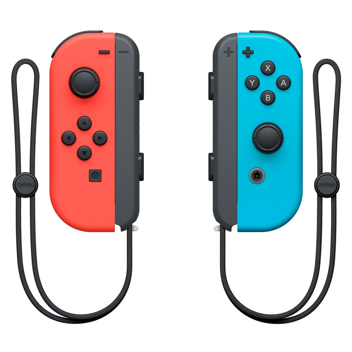 Provides a clean, catalog-style view of the Nintendo Switch Joy-Con controllers in their iconic red and blue colors, allowing shoppers to see the product clearly without distractions.