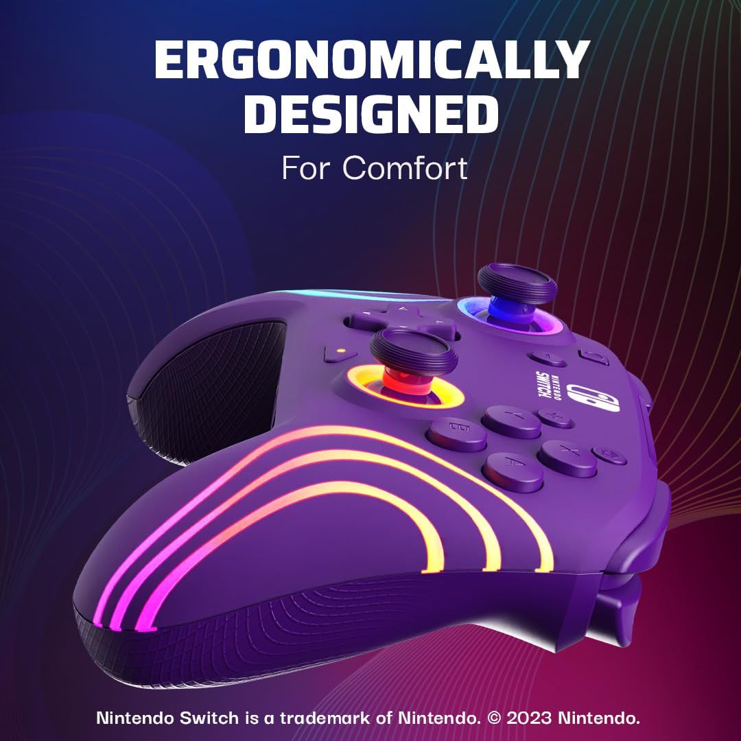 Highlights the controller's ergonomic design and comfortable grip to reassure gamers that it's built for extended, comfortable gaming sessions.
