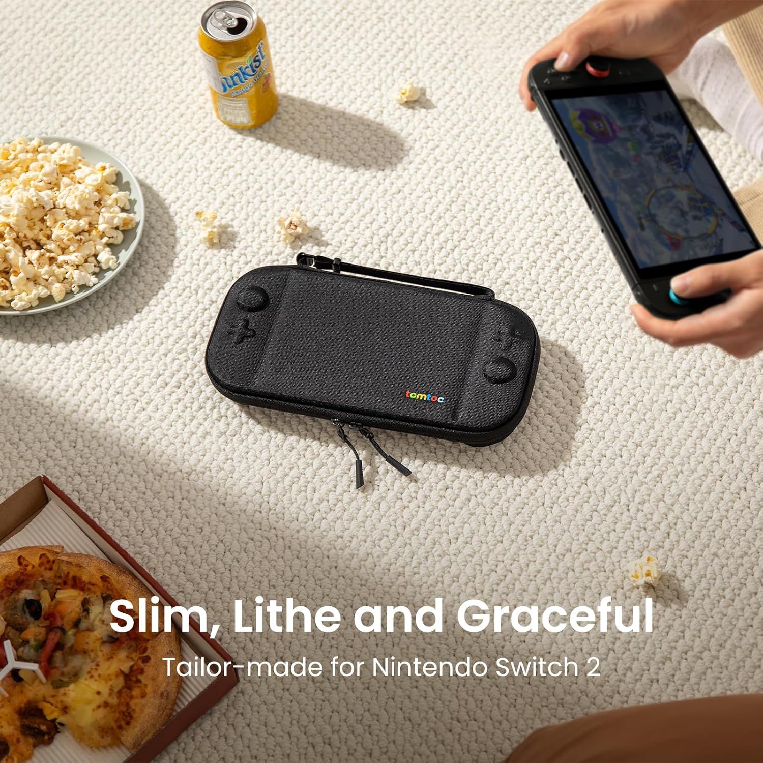 Demonstrates the product in a casual, everyday gaming environment to help shoppers visualize how the case fits into their lifestyle and gaming routine.