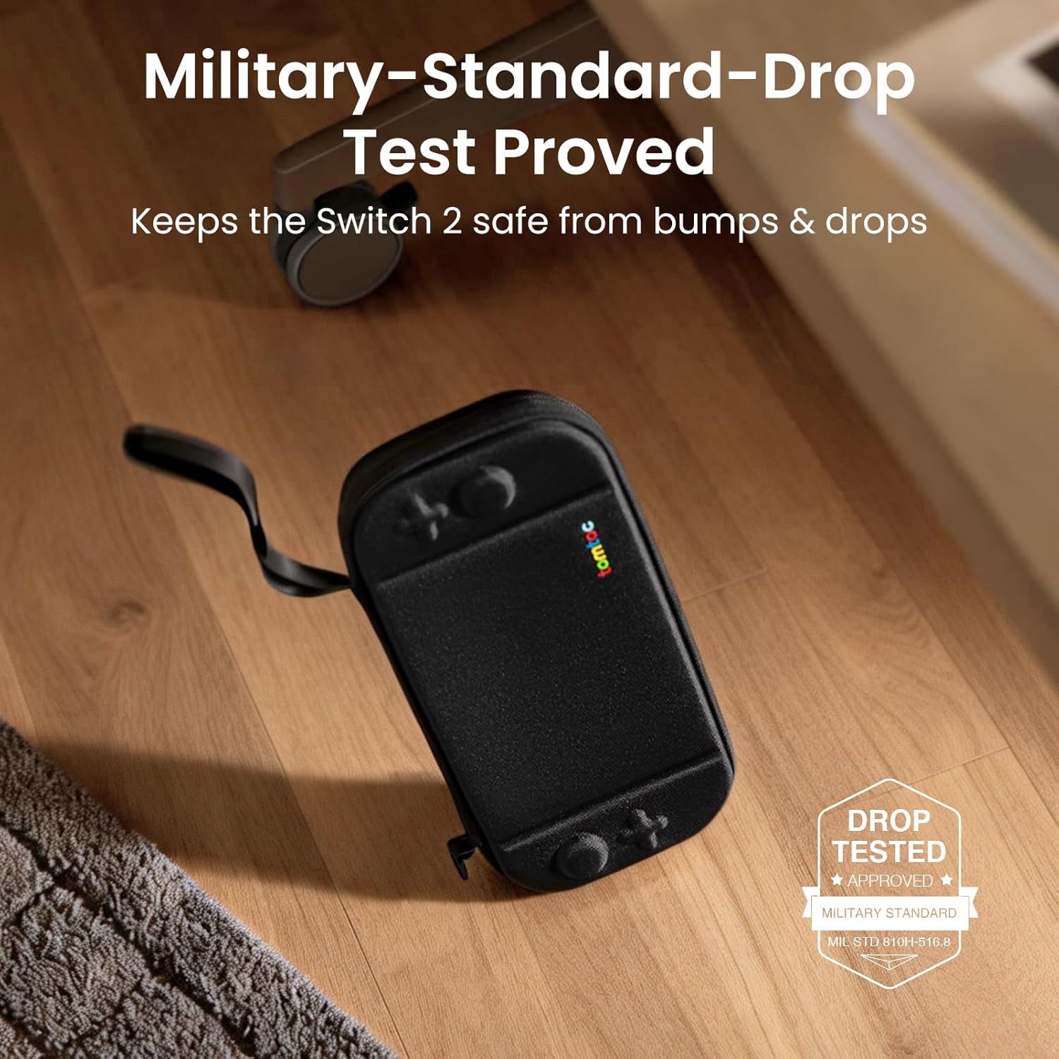 Communicates that the product case has passed military-standard drop testing to reassure shoppers that their device will be protected from accidental drops and impacts. Highlights the primary…