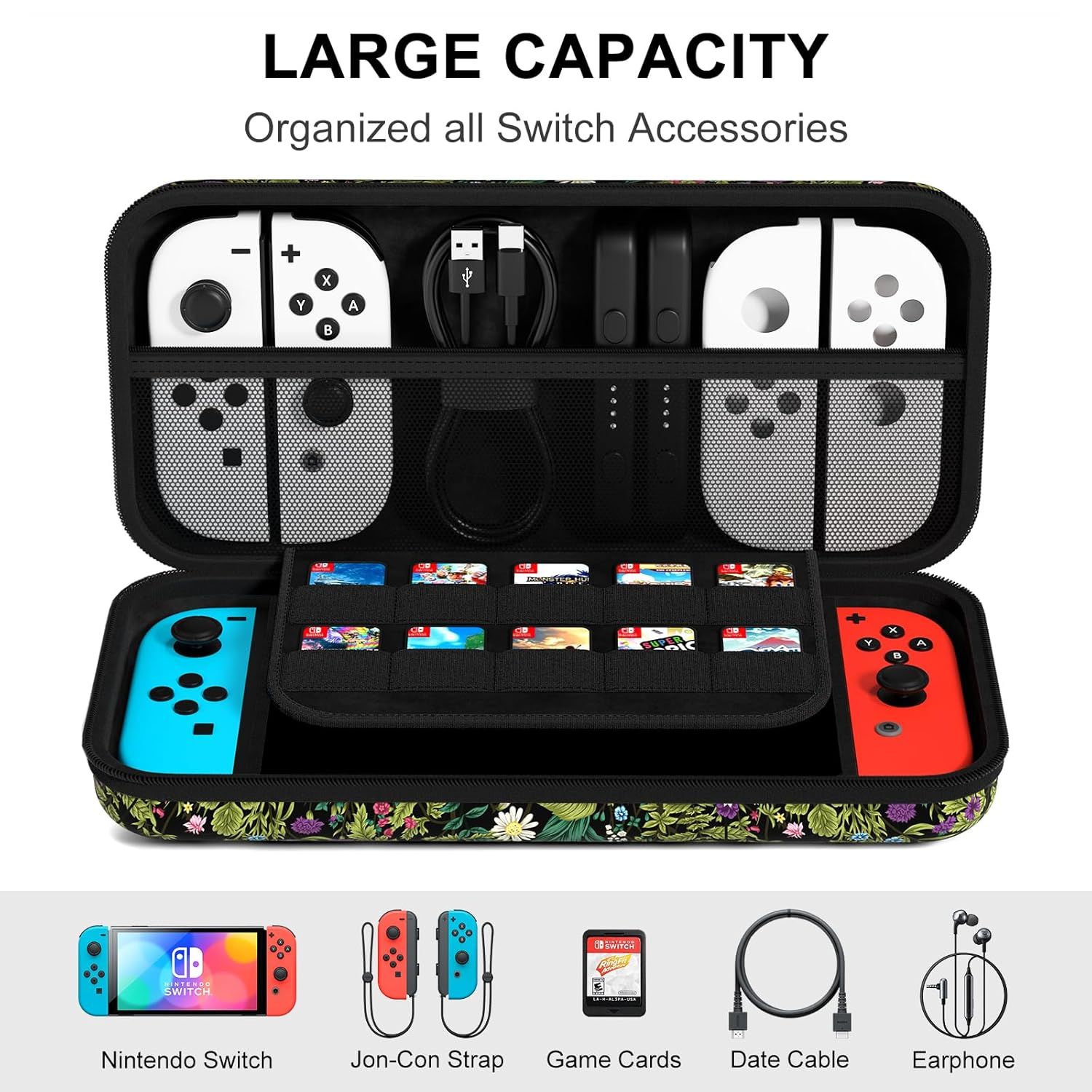 Demonstrates the carrying case's large capacity and organizational features, showing shoppers exactly what accessories can be stored and how they fit inside the case.