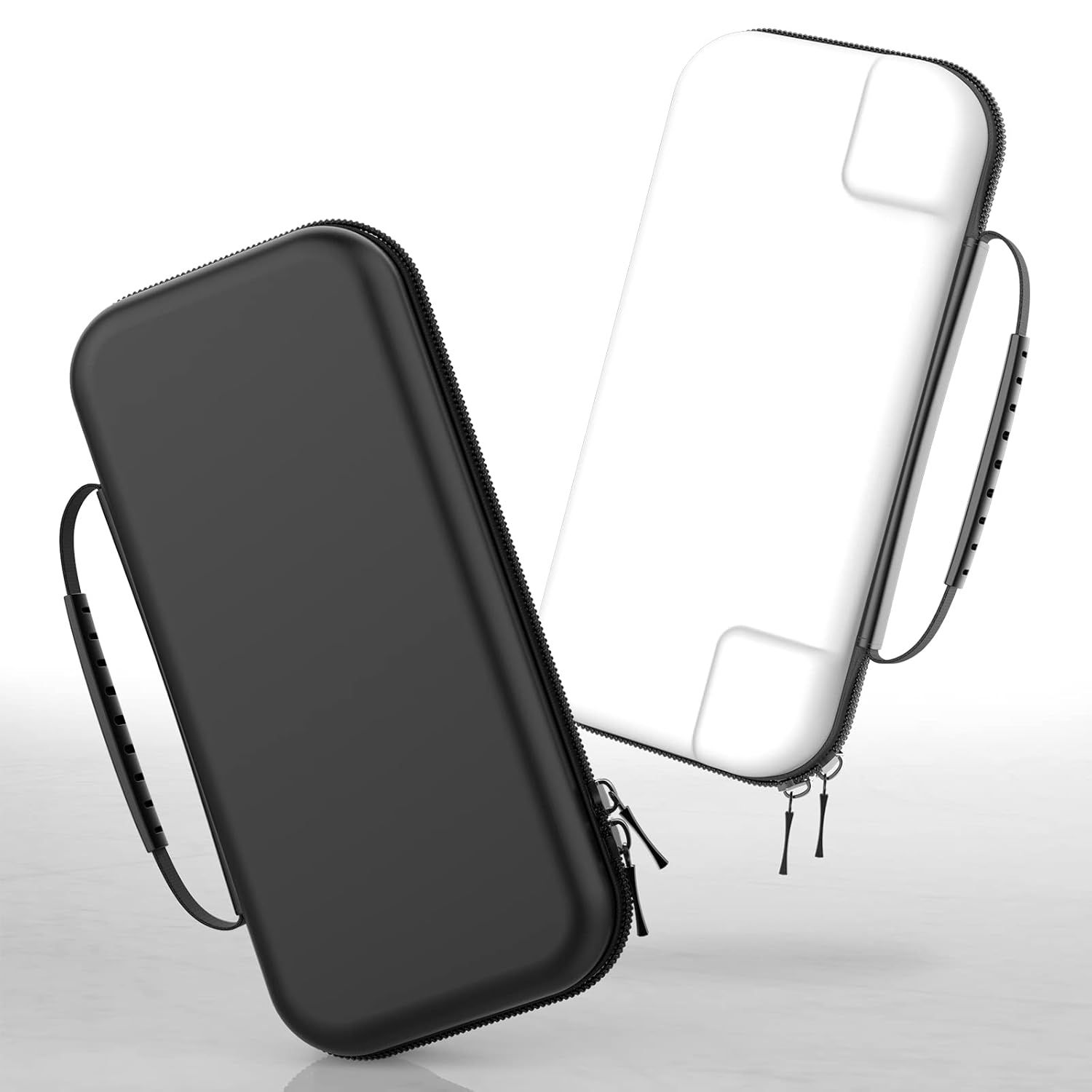 Showcases the available color options (black and white) for the carrying case, helping shoppers choose their preferred variant from the brand's product line.