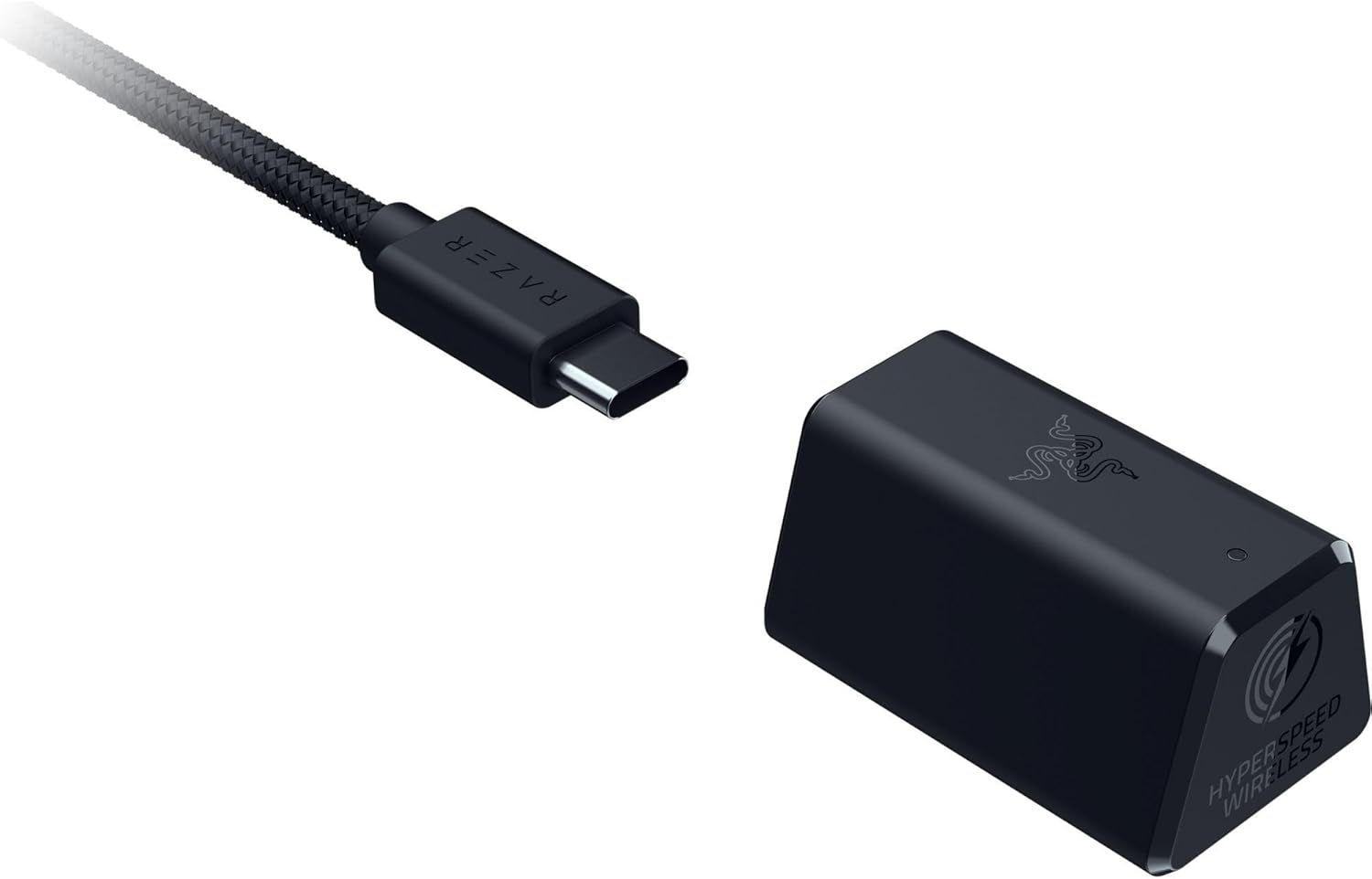Provides a clean, catalog-style view of the product showing the USB-C cable and charging adapter with Razer branding, allowing shoppers to see exactly what the product looks like.