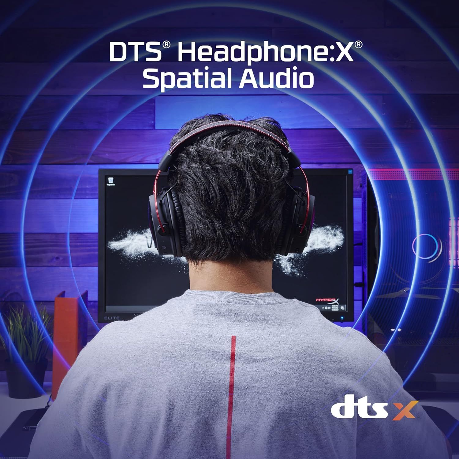 Communicates the immersive spatial audio technology feature to reassure gamers that the headphones deliver premium 3D sound quality for an enhanced gaming experience.