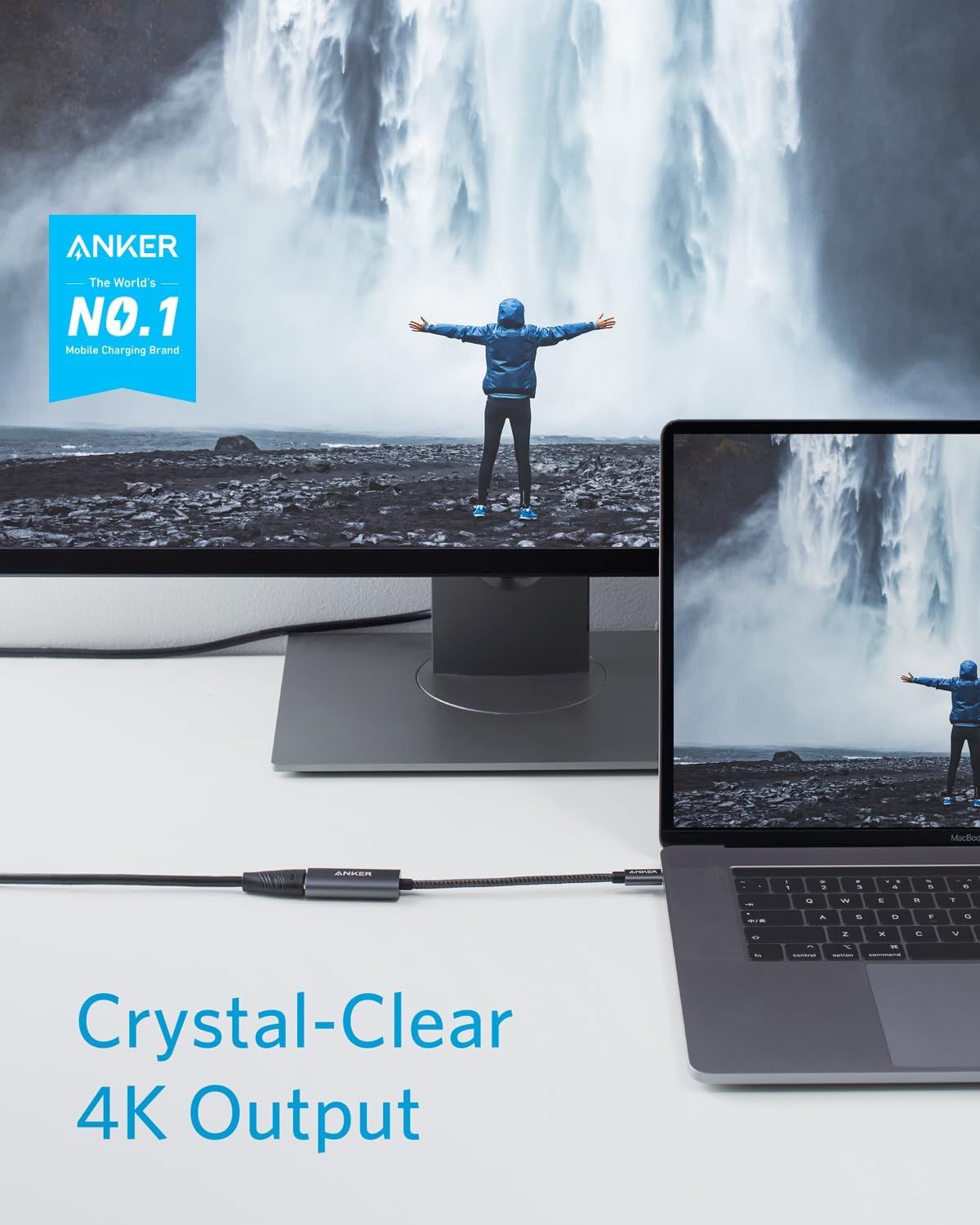 Communicates that the Anker cable delivers high-quality 4K video output, reassuring shoppers of superior visual clarity for their displays. Establishes brand authority and trust by highlighting…