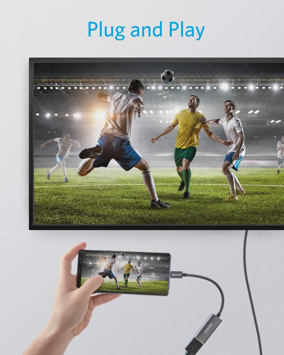 Demonstrates how simple it is to connect a smartphone to a TV using the cable adapter, showing the plug-and-play functionality for screen mirroring. Highlights the ease-of-use benefit where users…