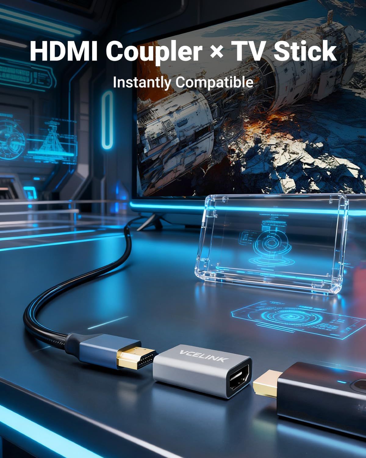 Demonstrates that the HDMI coupler is instantly compatible with TV sticks and other devices, reassuring shoppers about versatile connectivity options. Highlights the product's instant compatibility…