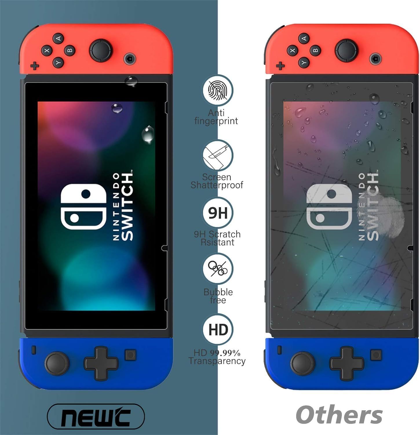 Demonstrates the superiority of the brand's screen protector versus competitors by showing multiple protective features and a side-by-side visual comparison of clean versus damaged screens.…