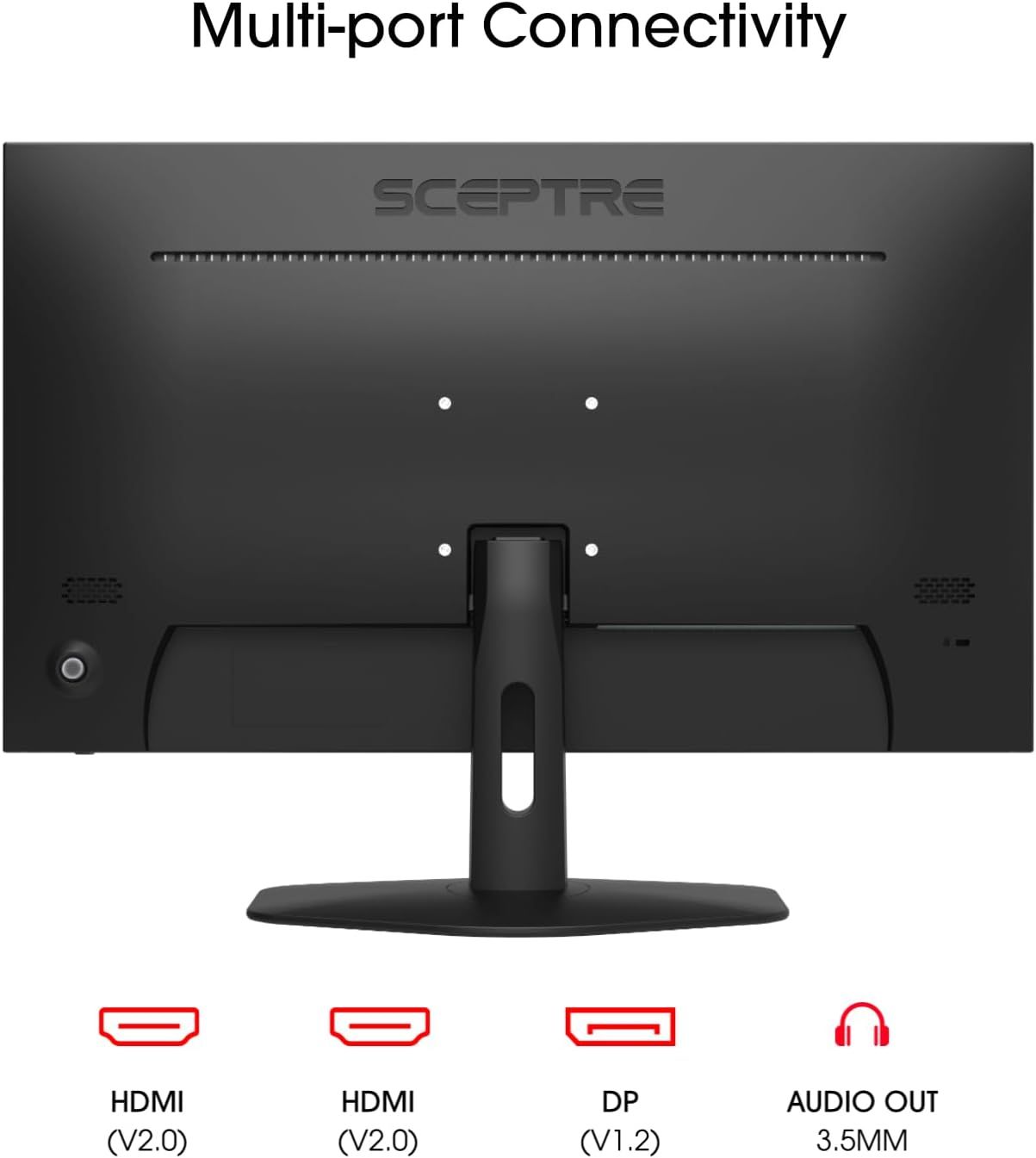 Demonstrates the multiple connectivity options available on the monitor, reassuring shoppers that the product is compatible with various devices and use cases.