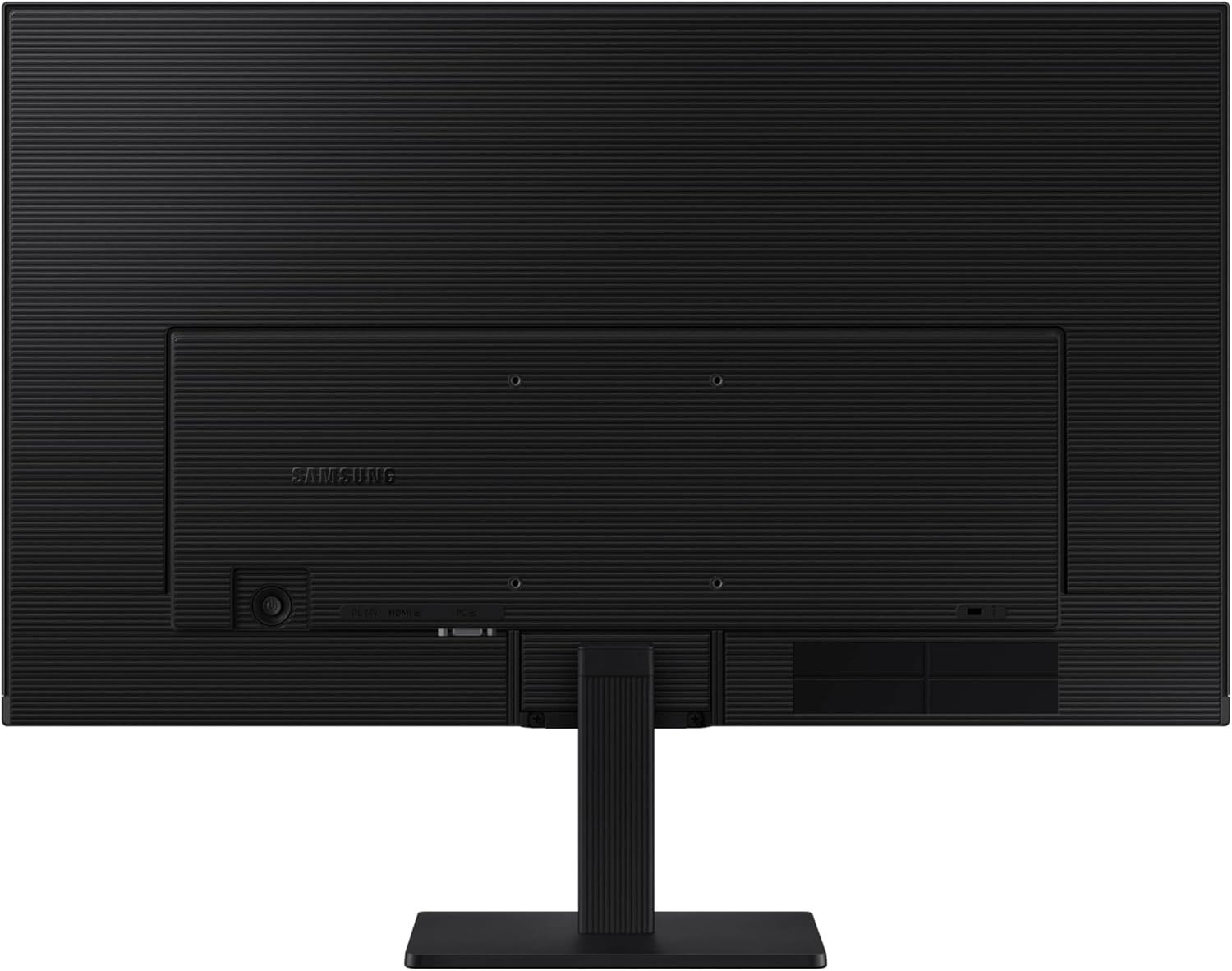 Shows the back of the Samsung monitor on a clean white background to give shoppers a clear view of the product's rear design and build quality.
